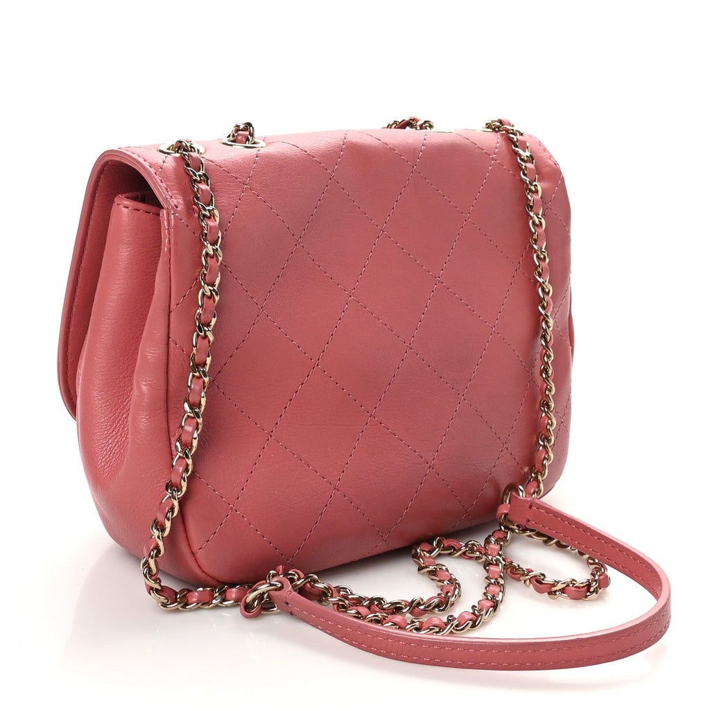Calfskin Stitched Small Flap Bag Pink