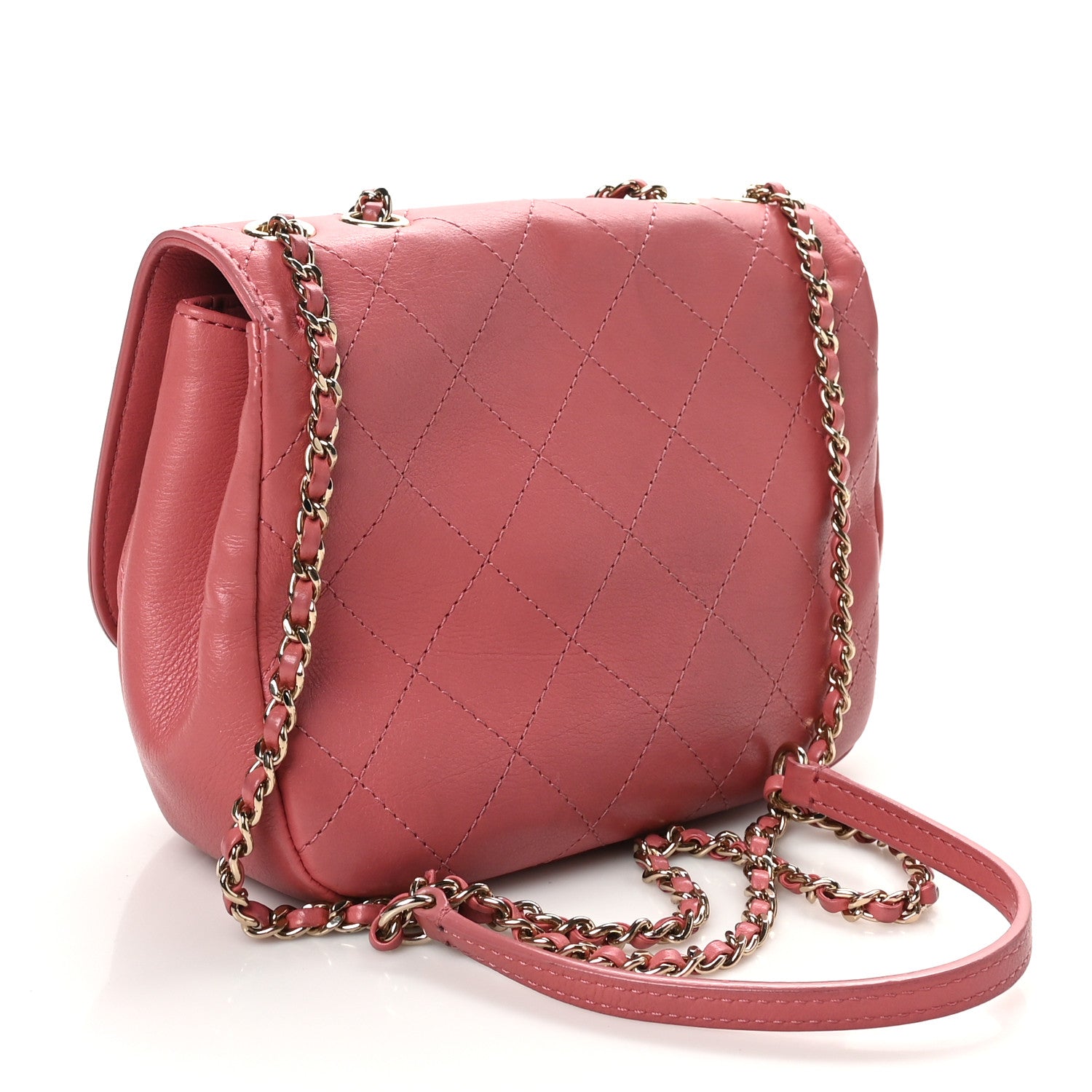 Calfskin Stitched Small Flap Bag Pink