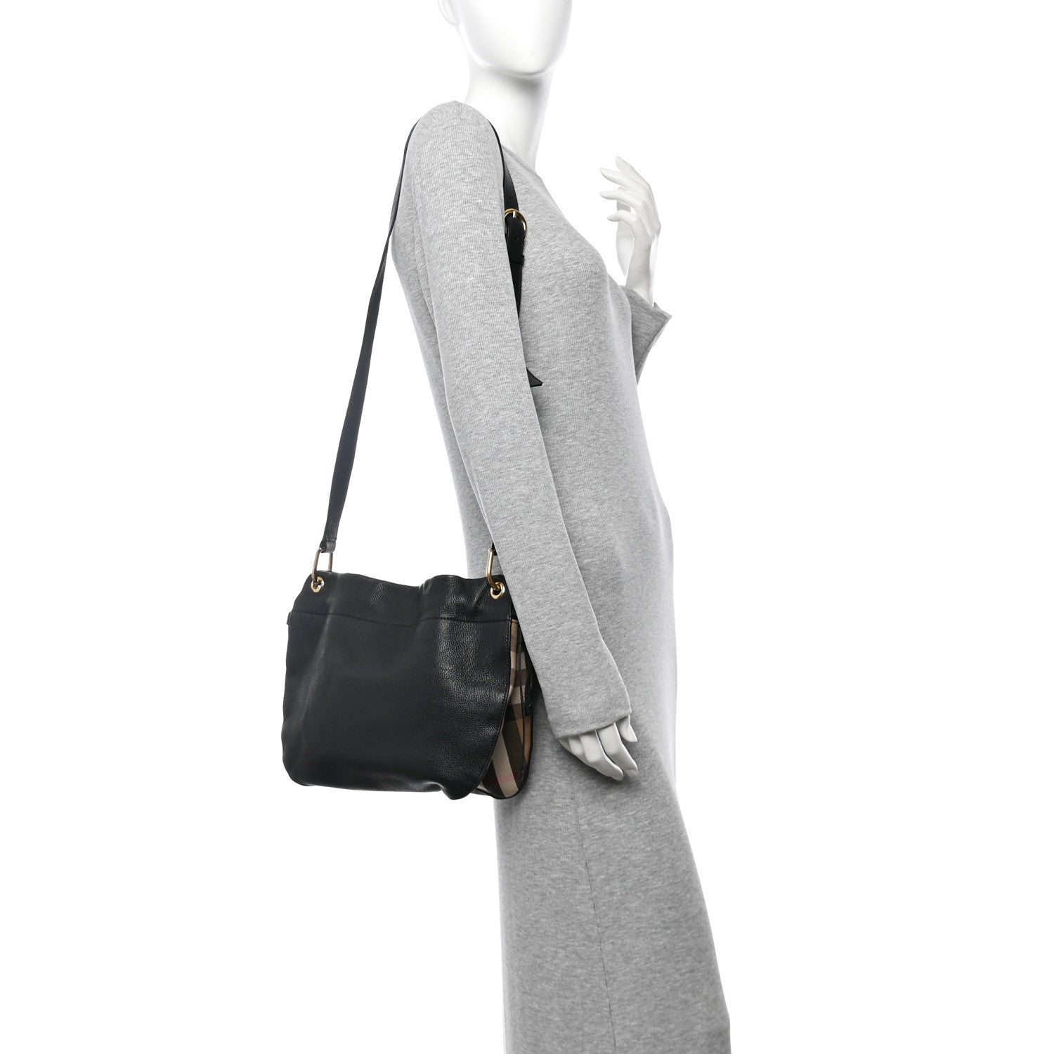 Grainy Calfskin House Check Small Bingley Black