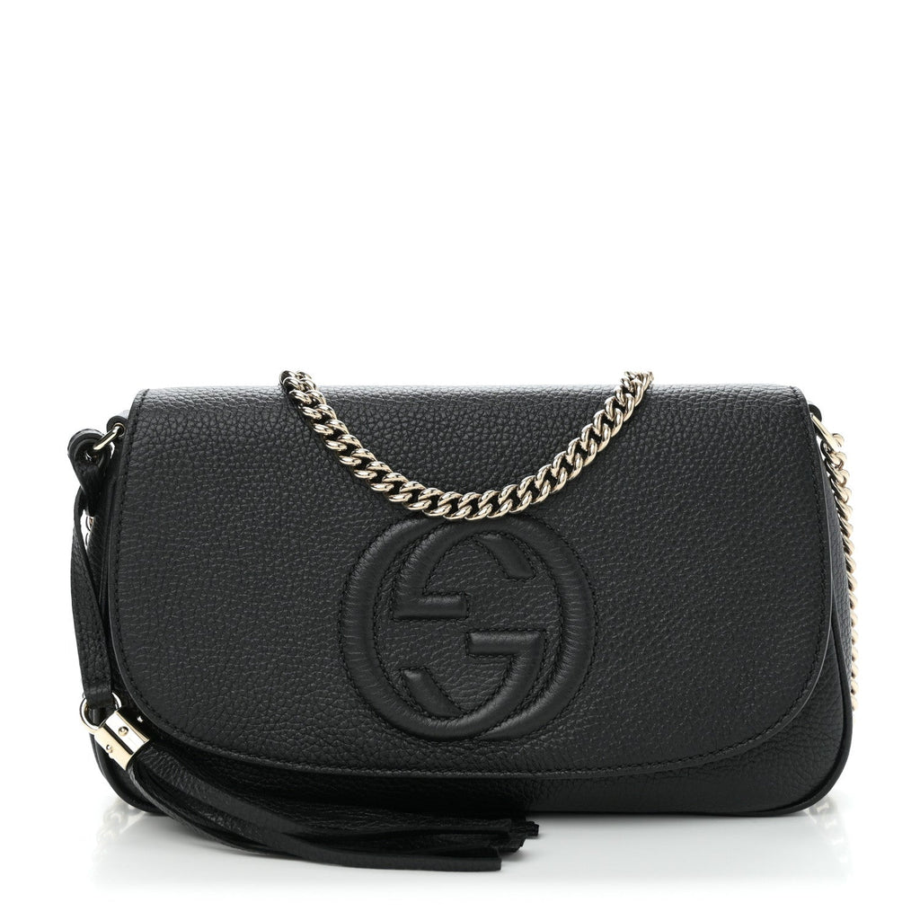 Pebbled Calfskin Medium Soho Flap Crossbody Black