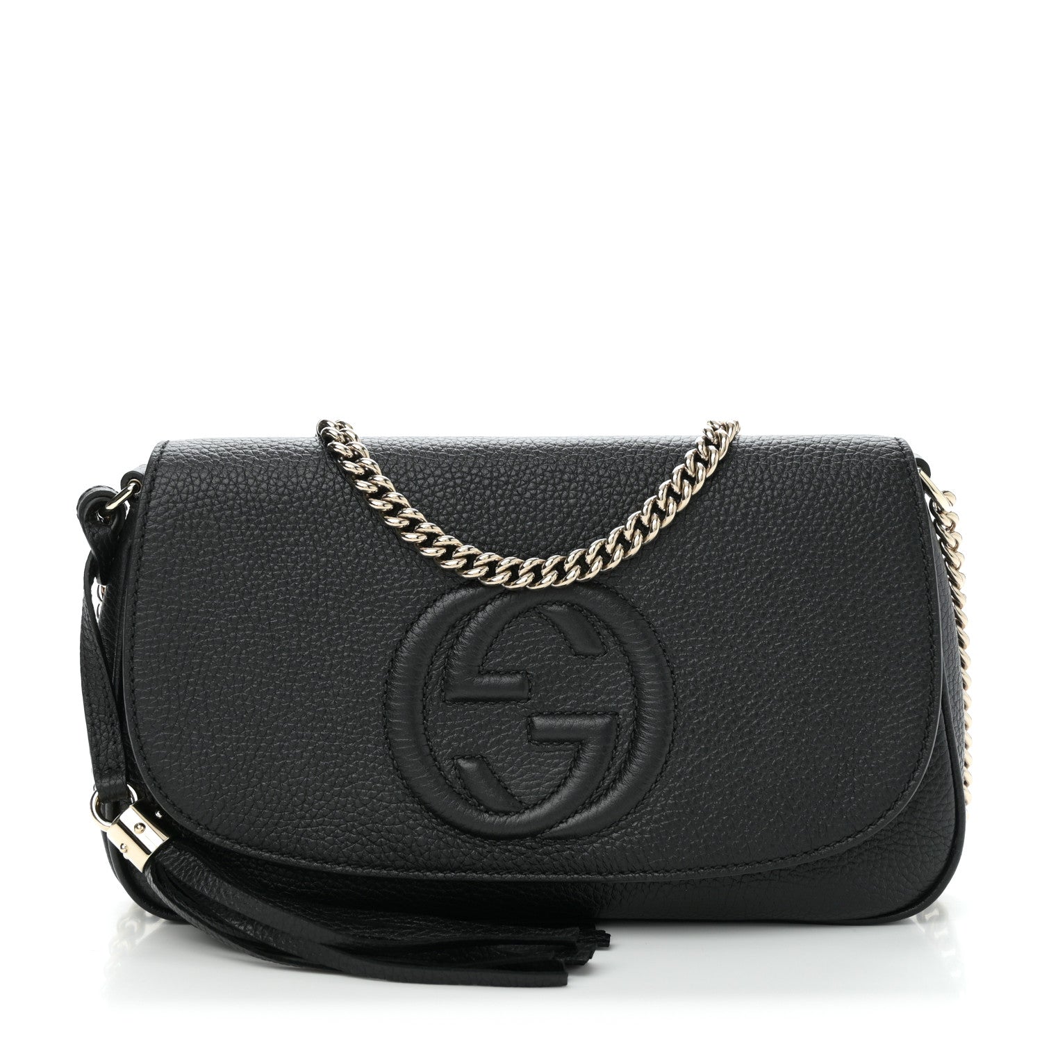 Pebbled Calfskin Medium Soho Flap Crossbody Black