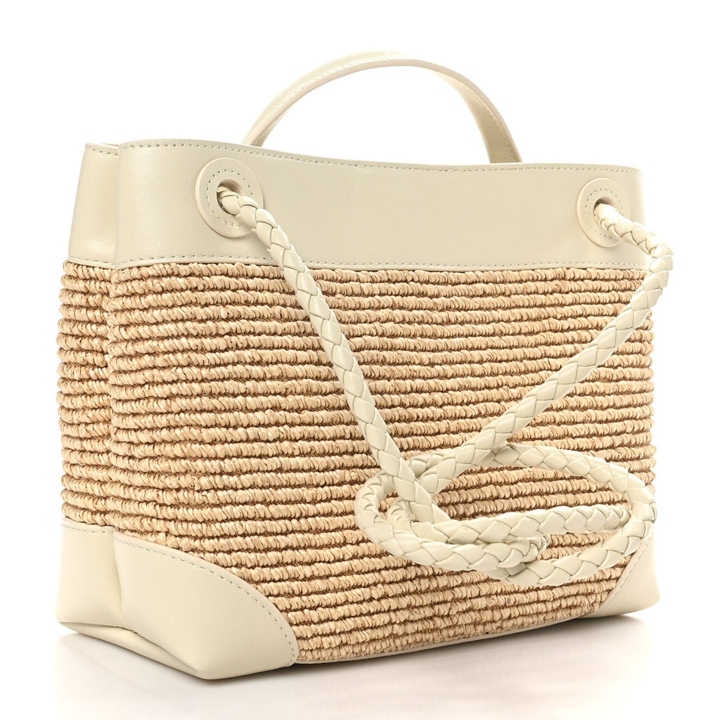 Raffia Calfskin Small Andiamo Shoulder Bag Sea Salt Natural