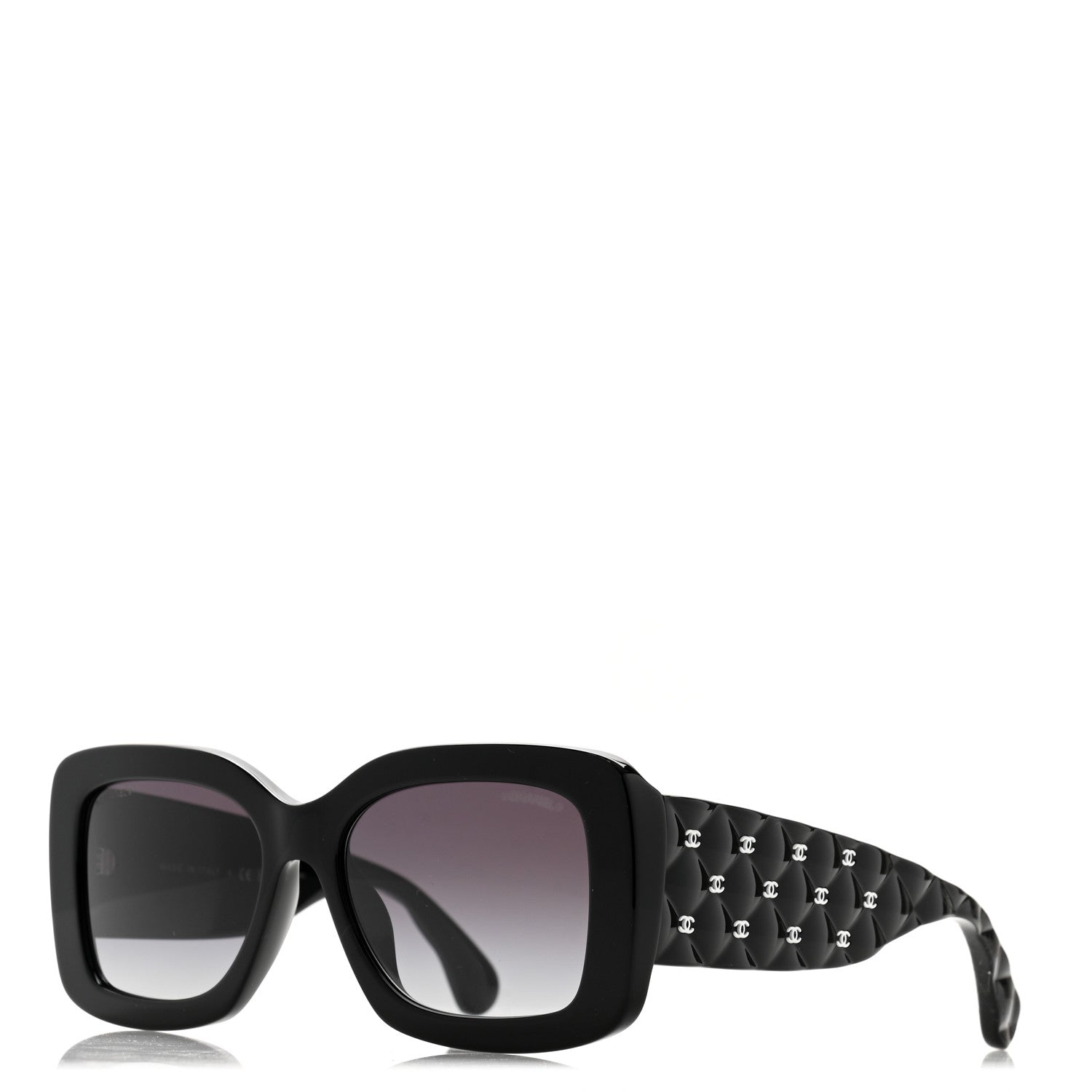 Acetate Quilted CC Rectangle Sunglasses 5483-A Black