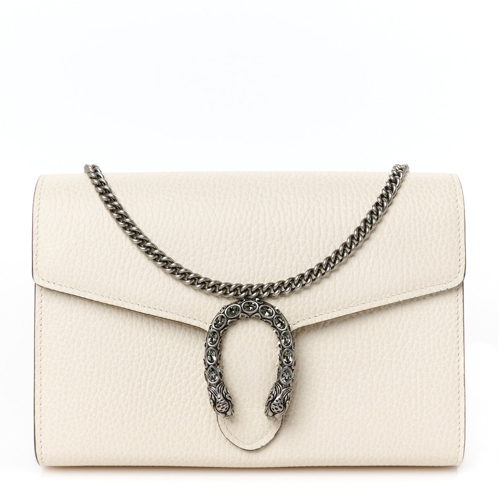 Dollar Calfskin Mini Dionysus Chain Wallet Mystic White
