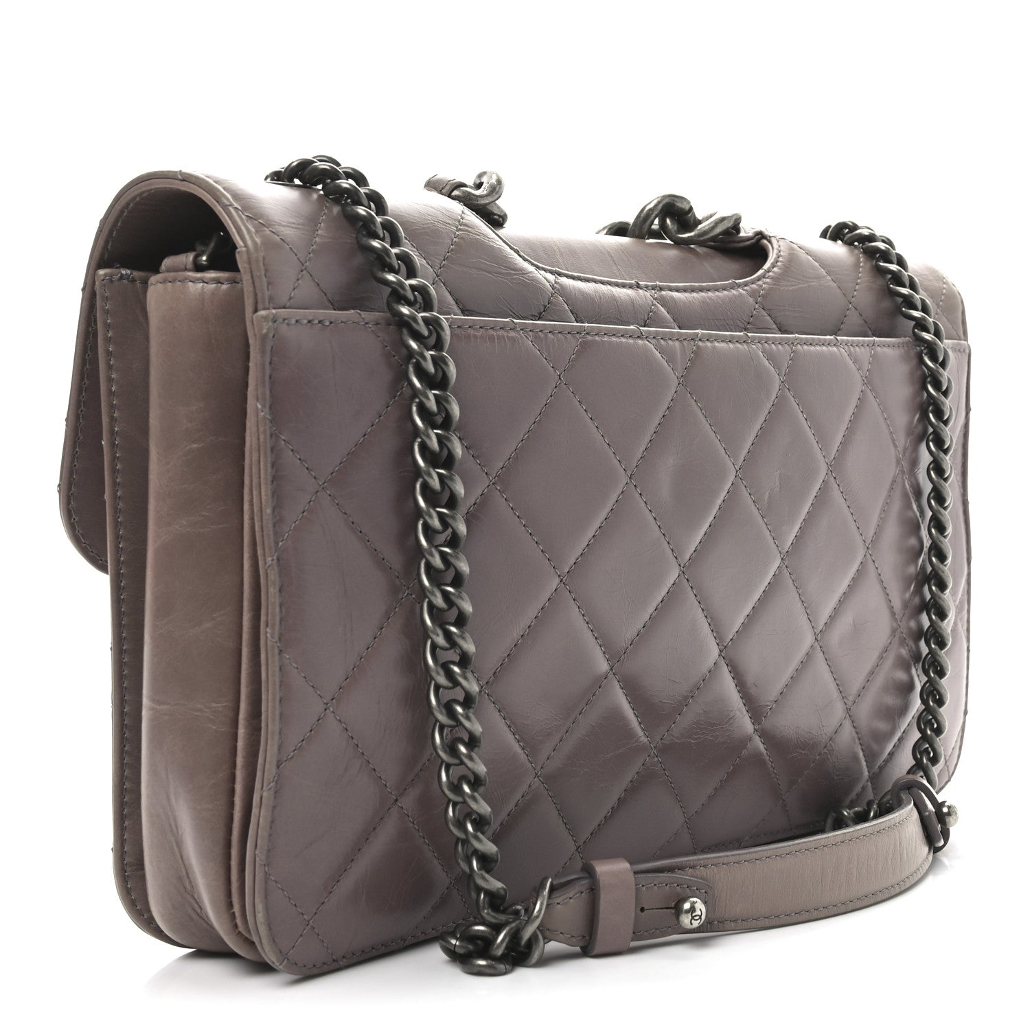 Glazed Calfskin Quilted Large Perfect Edge Flap Light Pink