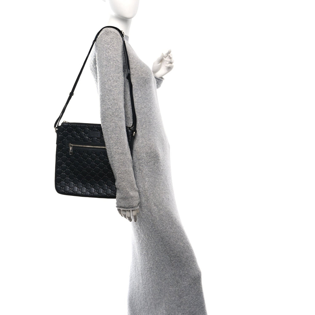 Guccissima Signature Medium Flat Messenger Bag Black