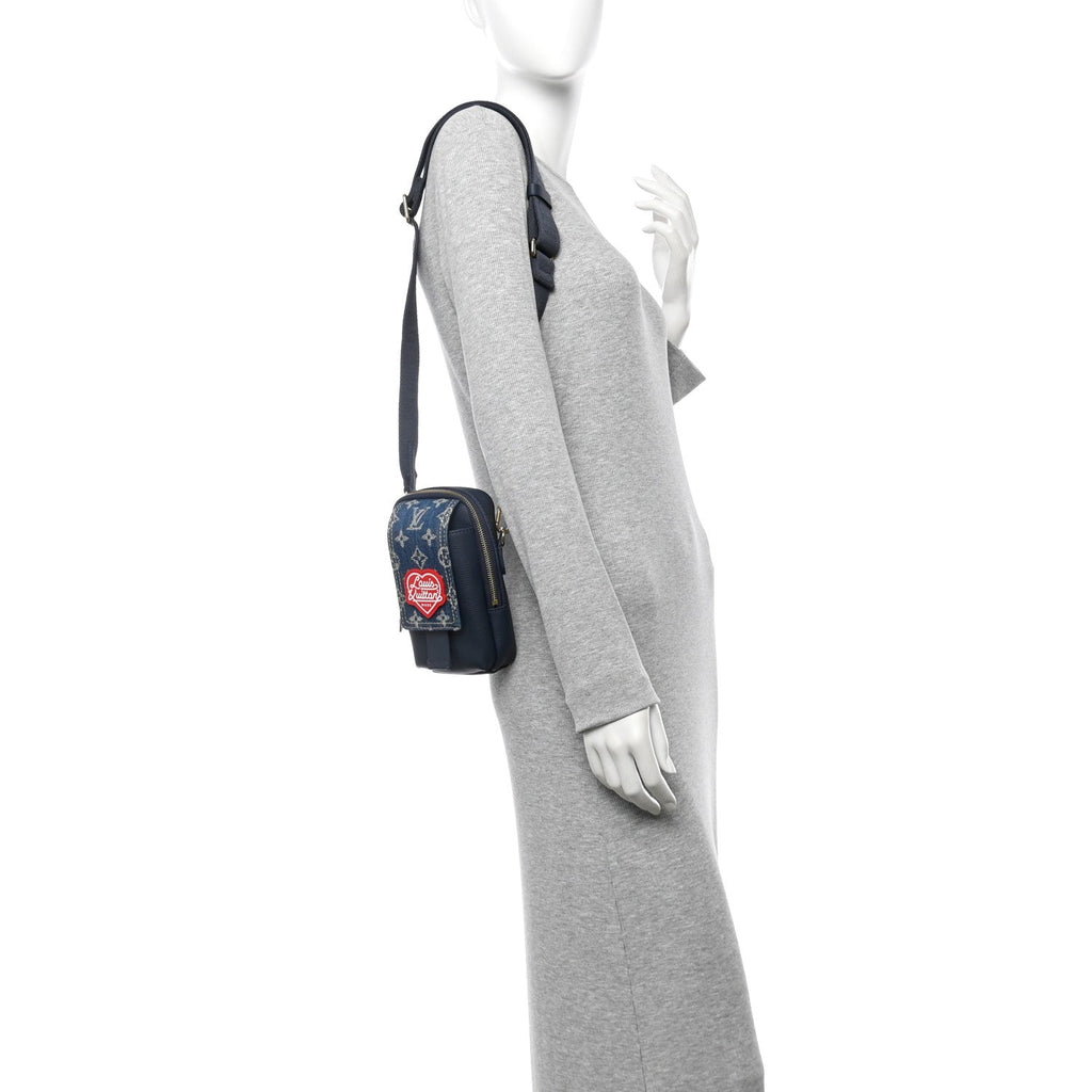 X NIGO Denim Monogram Flat Double Phone Pouch