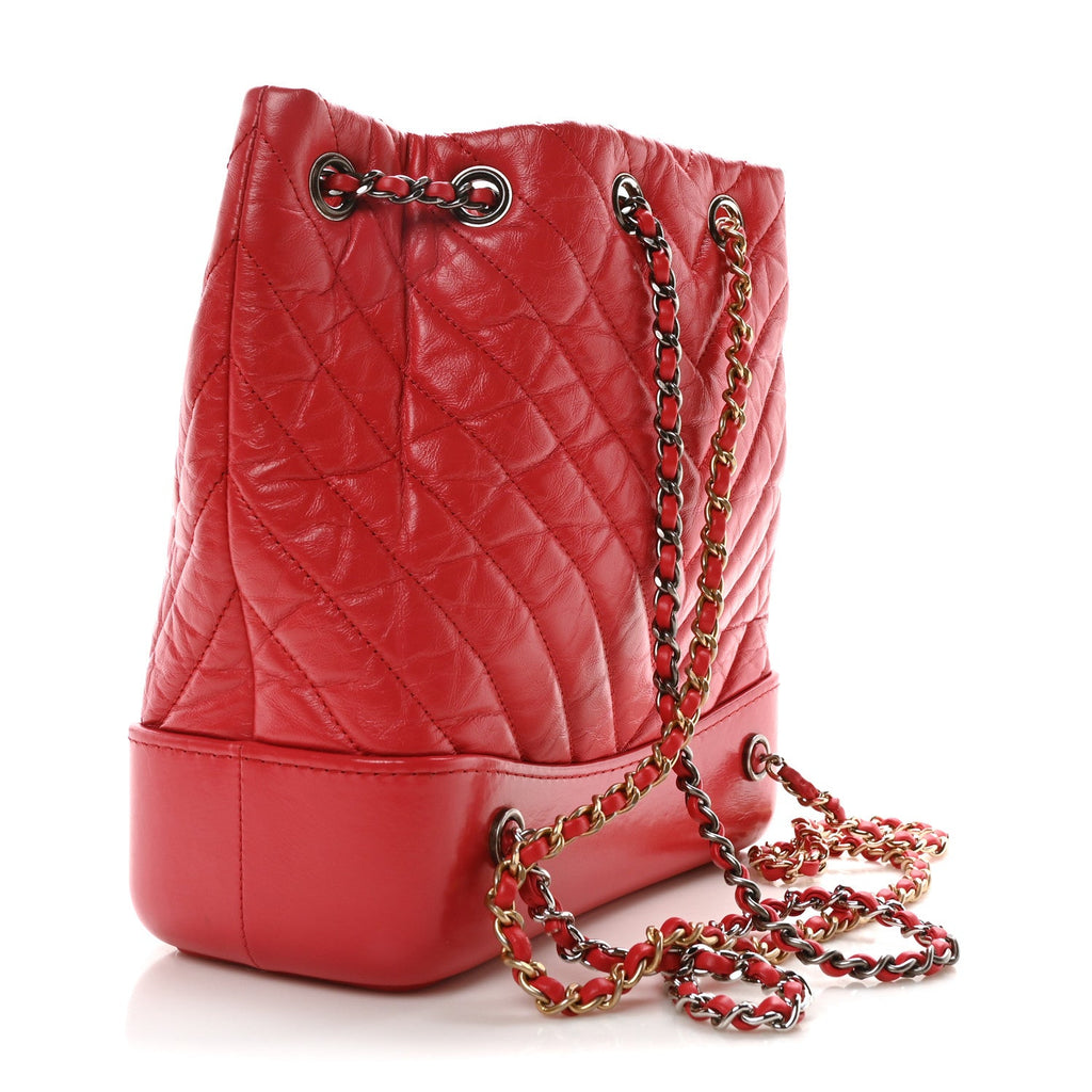 Aged Calfskin Chevron Quilted Small Gabrielle Backpack Dark Pink