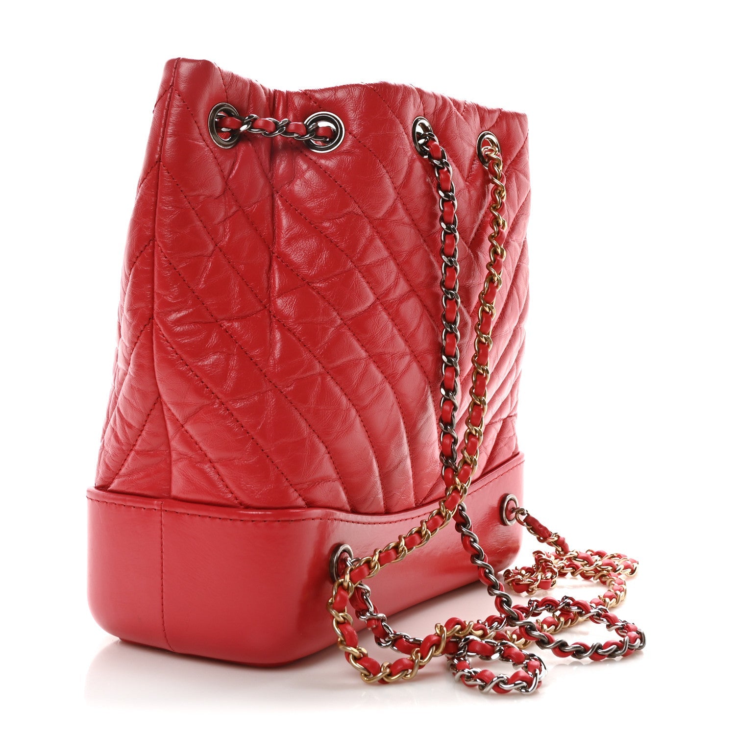 Aged Calfskin Chevron Quilted Small Gabrielle Backpack Dark Pink