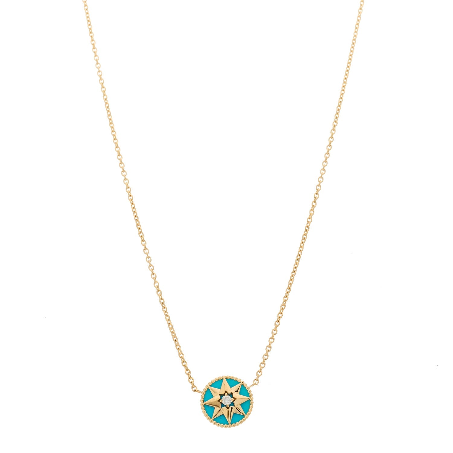 18K Yellow Gold Diamond Turquoise Rose Des Vents Necklace