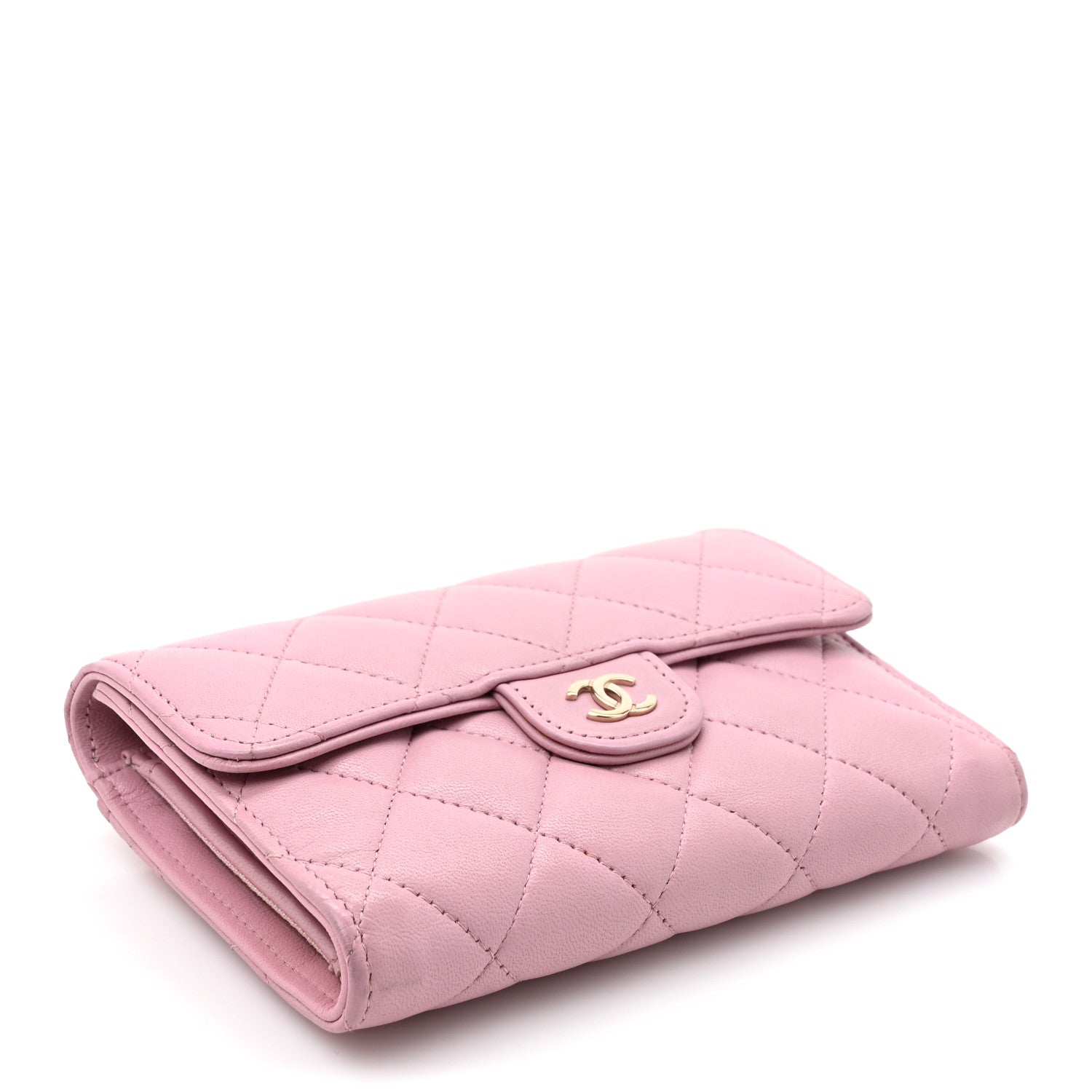 Lambskin Quilted Medium Flap Wallet Pink