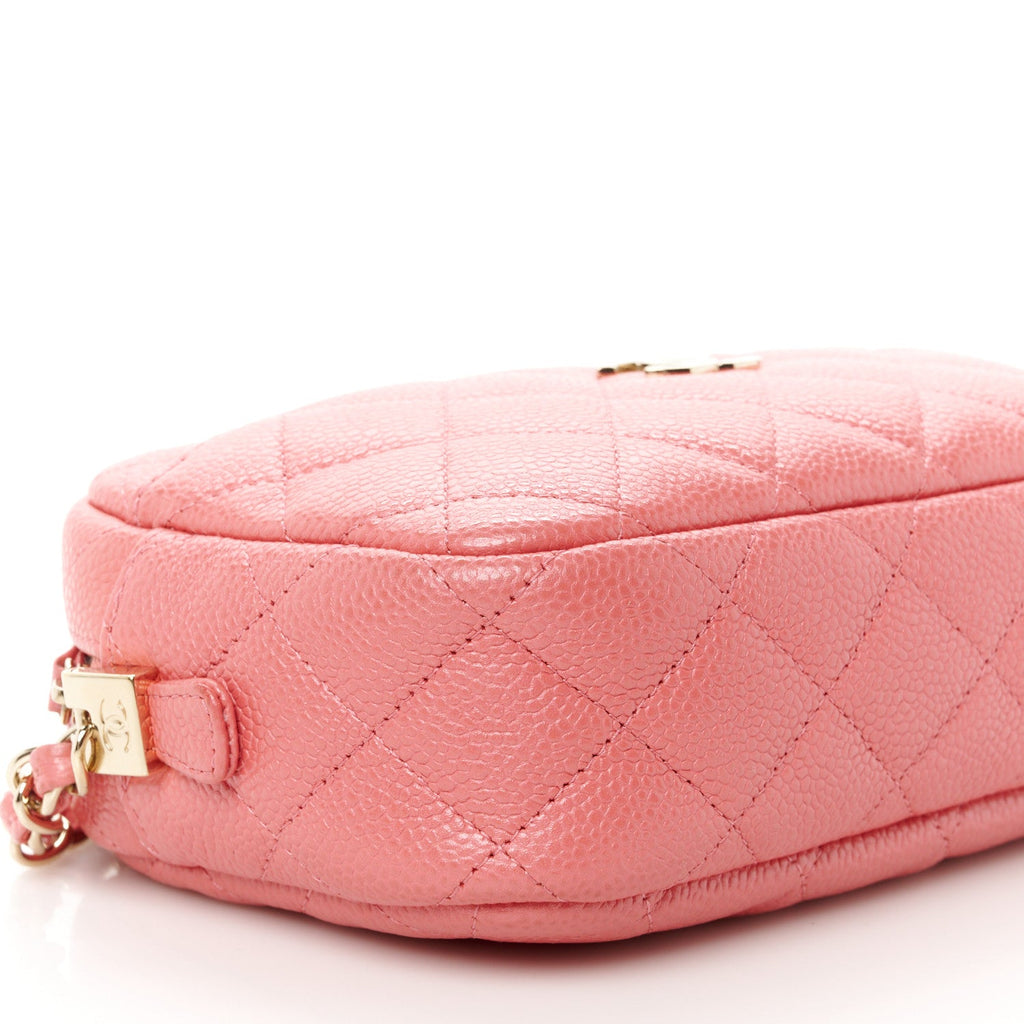 Iridescent Caviar Small Timeless Camera Case Coral