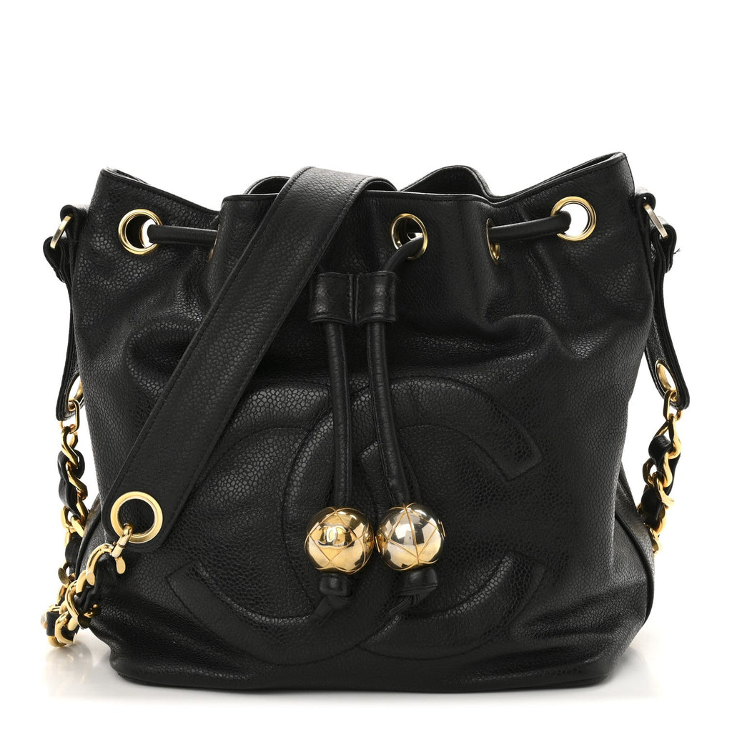 Caviar CC Chain Mini Drawstring Bag Black
