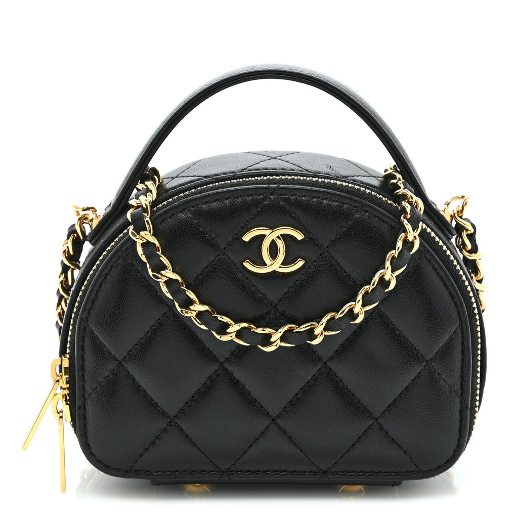Lambskin Quilted Chic Riviera Top Handle Vanity Case Black