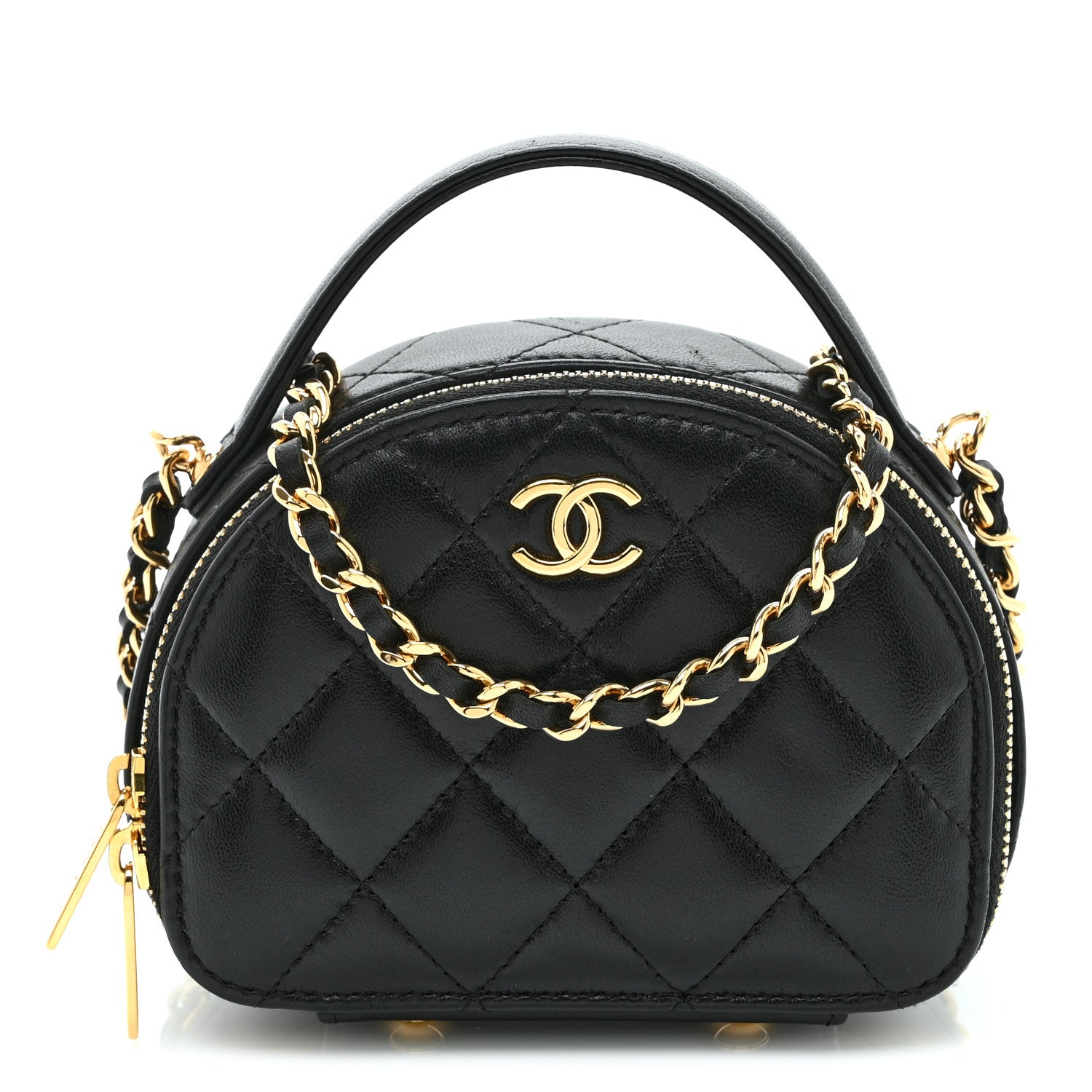 Lambskin Quilted Chic Riviera Top Handle Vanity Case Black