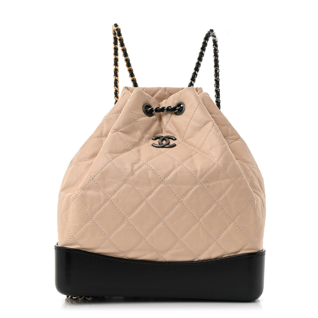 Aged Calfskin Quilted Small Gabrielle Backpack Beige Black