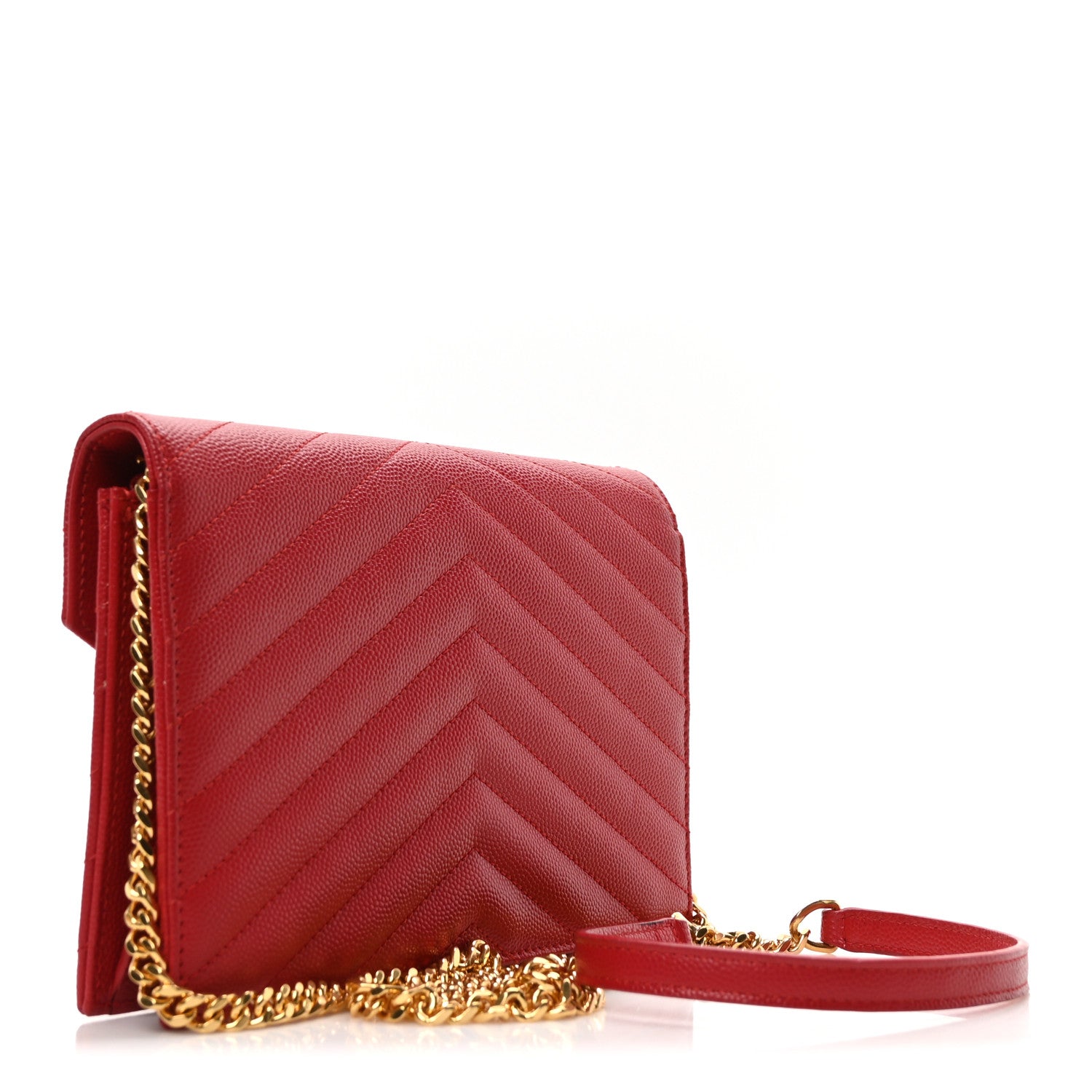 Grain De Poudre Matelasse Chevron Monogram Envelope Chain Wallet  New Red