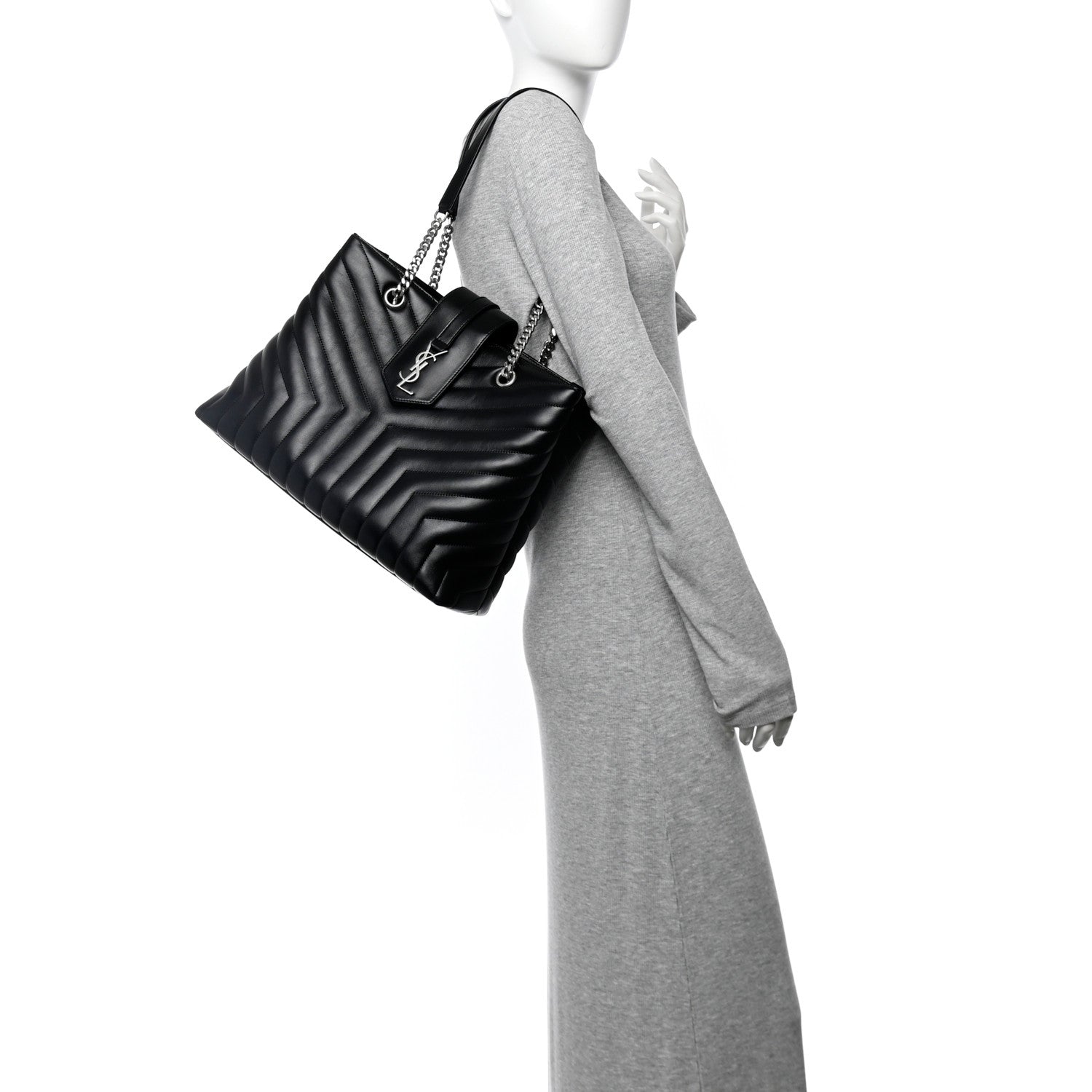 Calfskin Y Quilted Monogram Large Loulou Shopper Black