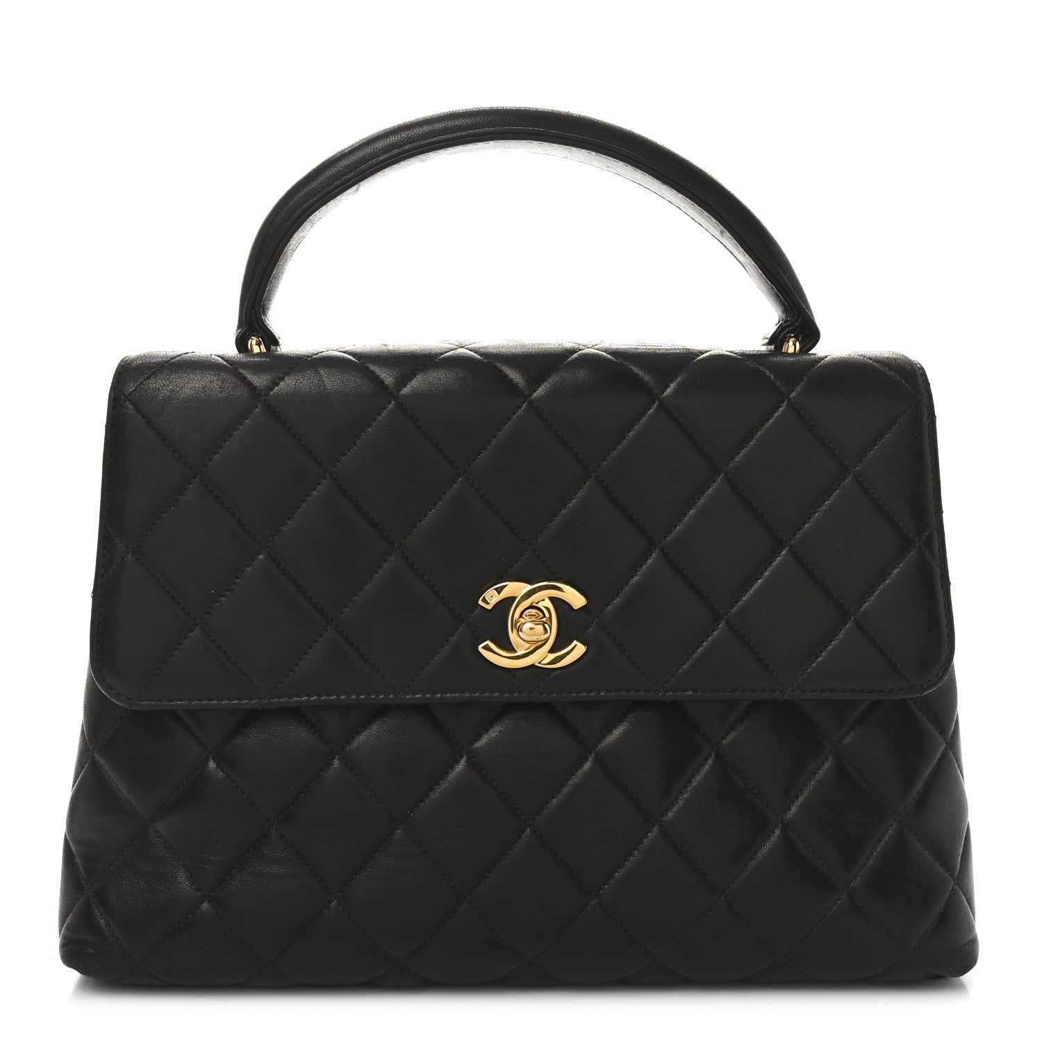 Lambskin Quilted Medium Kelly Flap Bag Black