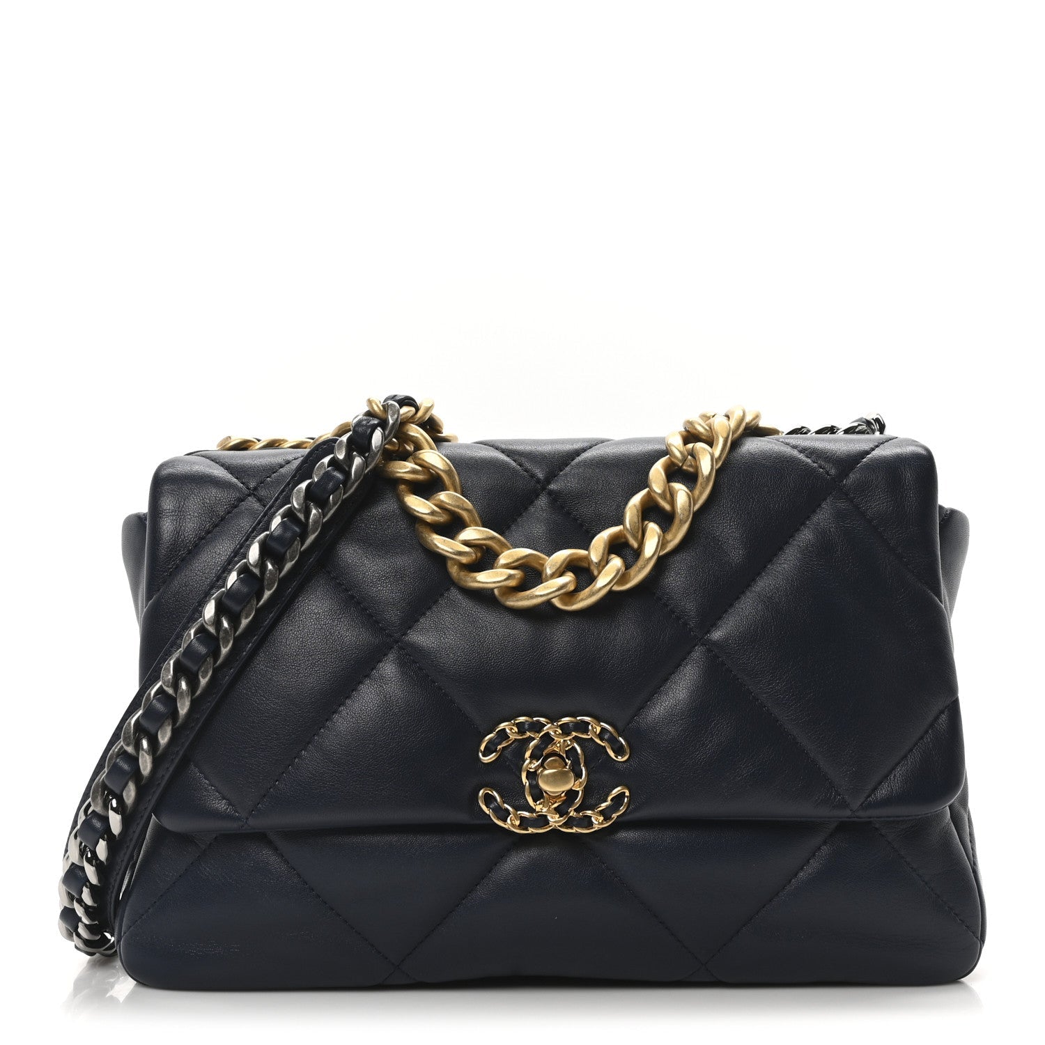 Lambskin Quilted Large Chanel 19 Flap Dark Blue