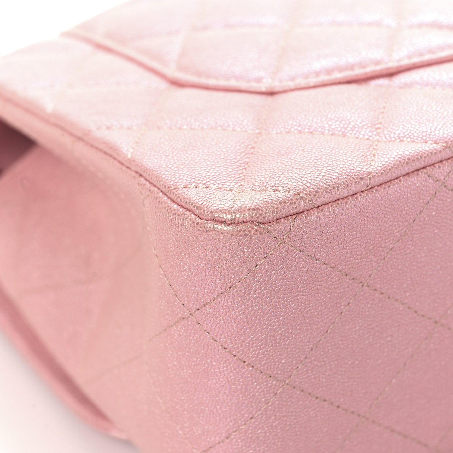 Iridescent Caviar Quilted Jumbo Double Flap Rose Pink
