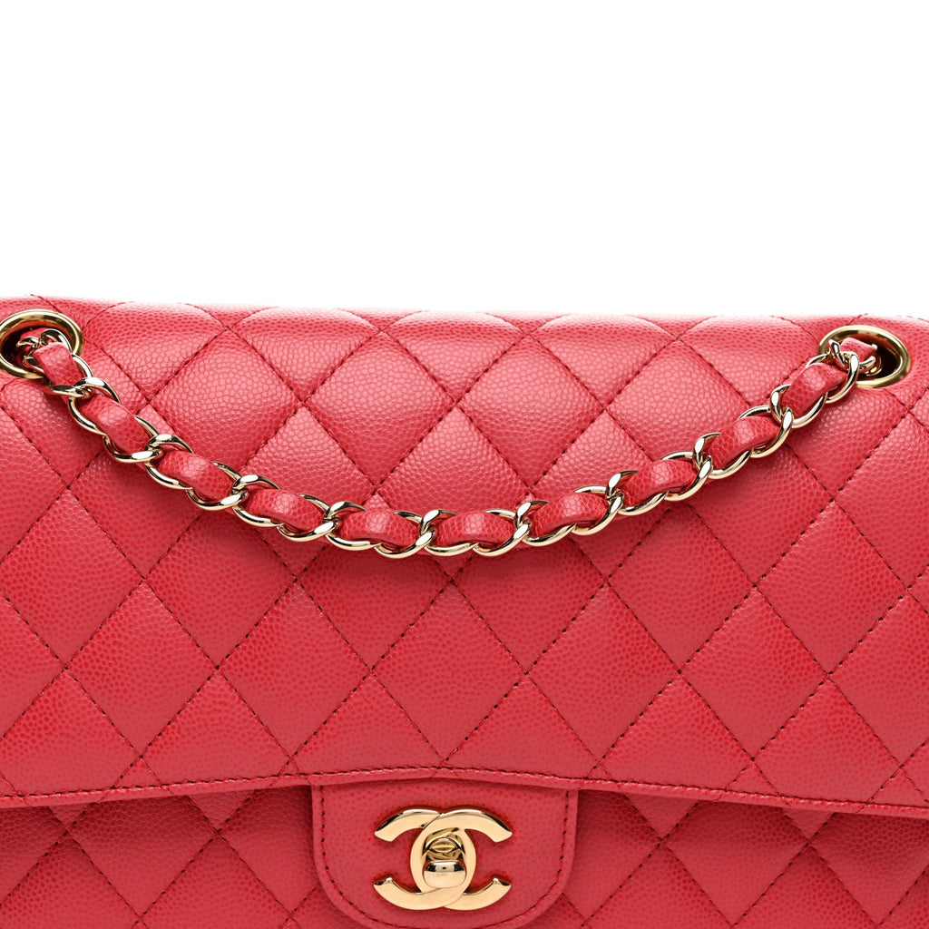 Caviar Quilted Medium Double Flap Pink