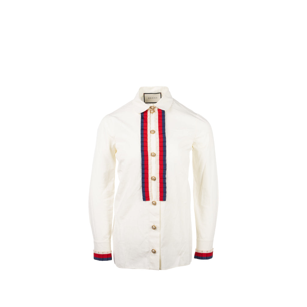 Gucci size 38 detailed ribbon shirt cream multicolour