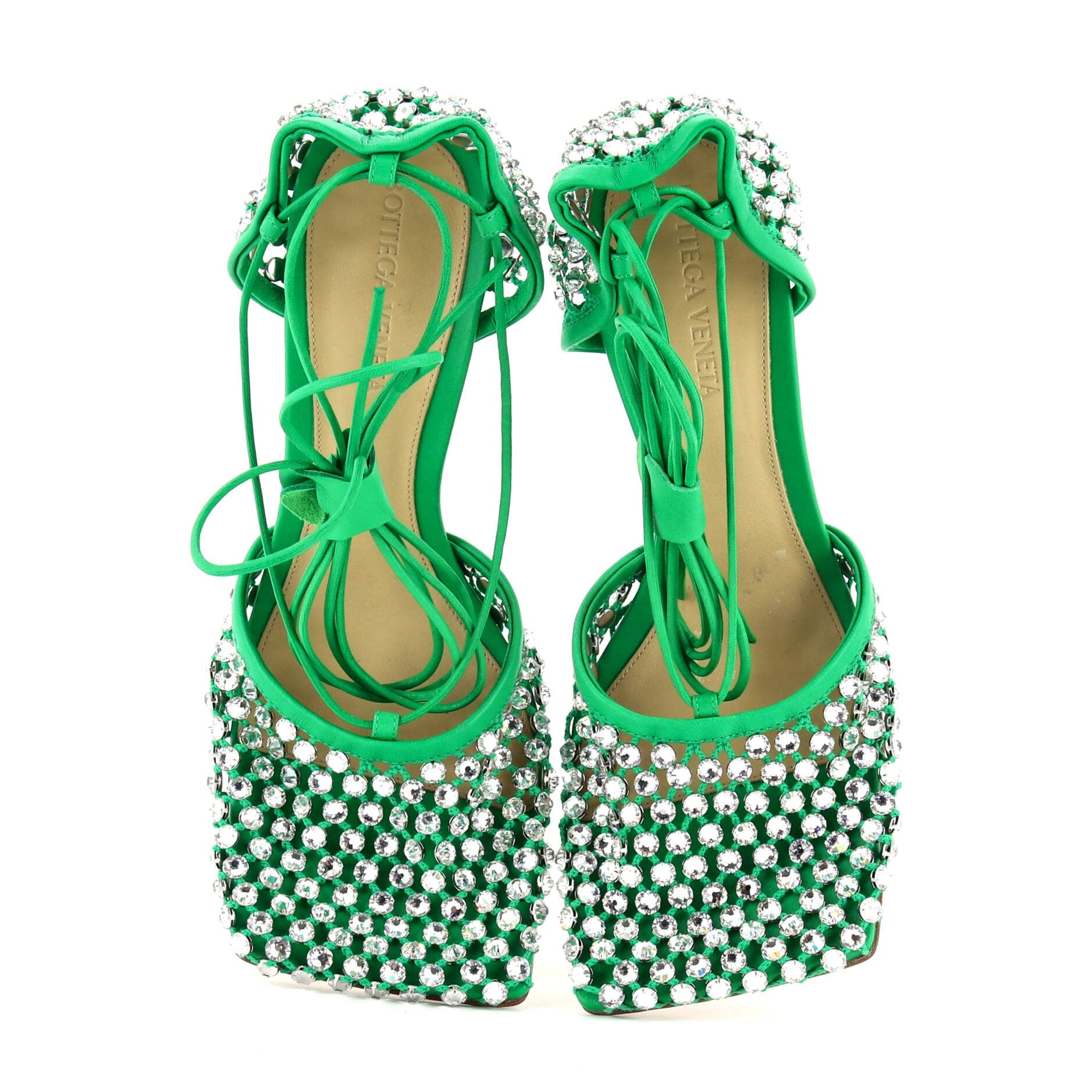 Women's Sparkle Stretch Heeled Sandals Crystal Embellished Mesh and Leather