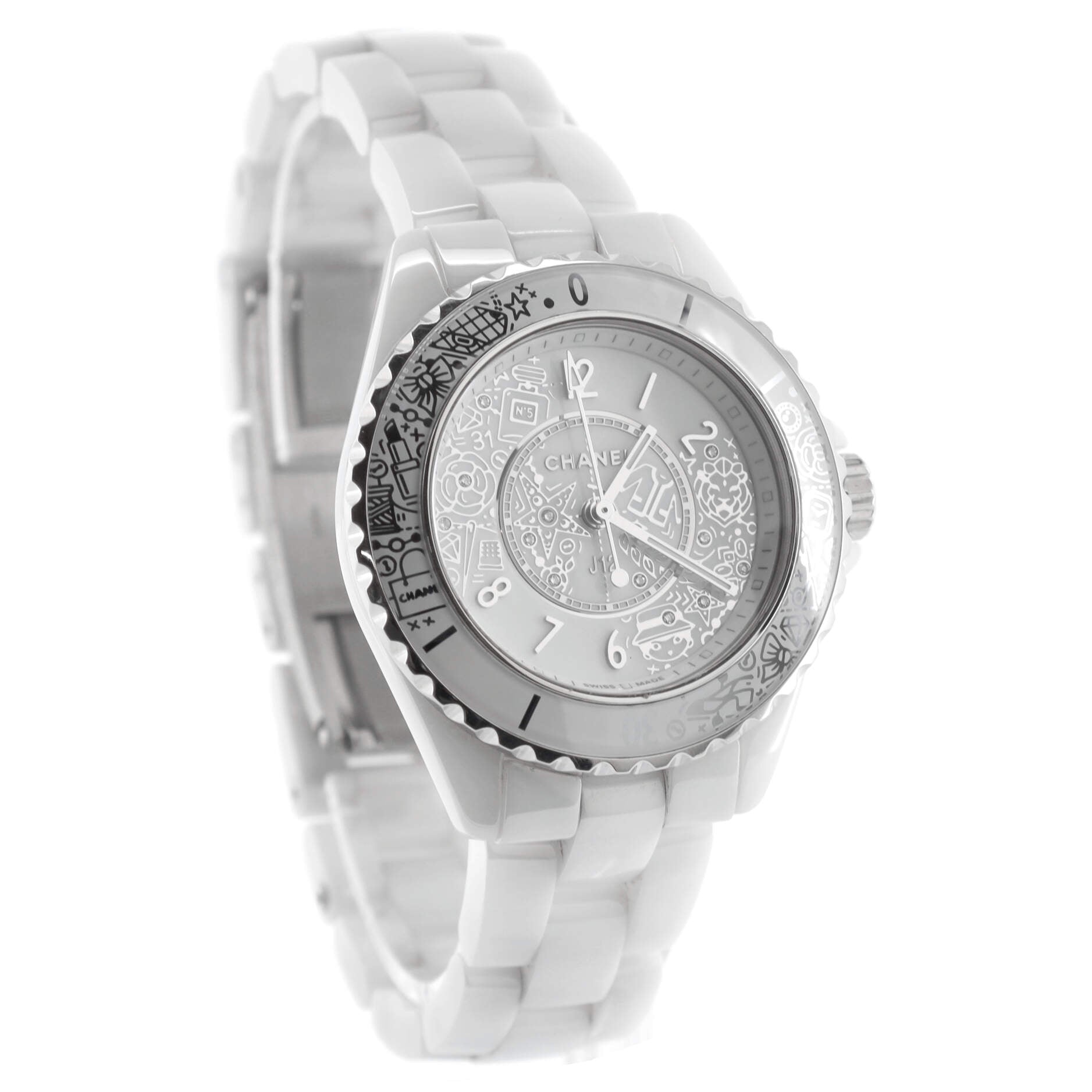 J12-20 Limited Edition Quartz Watch Ceramic and Stainless Steel with Diamonds 33
