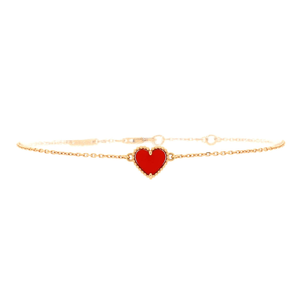 Sweet Alhambra Heart Bracelet 18K Rose Gold with Carnelian