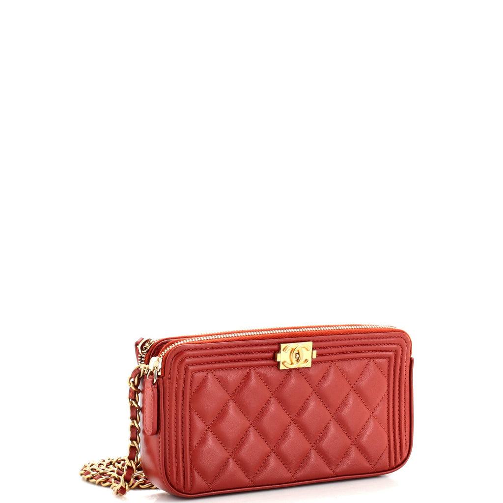 Double Zip Clutch with Chain Quilted Lambskin