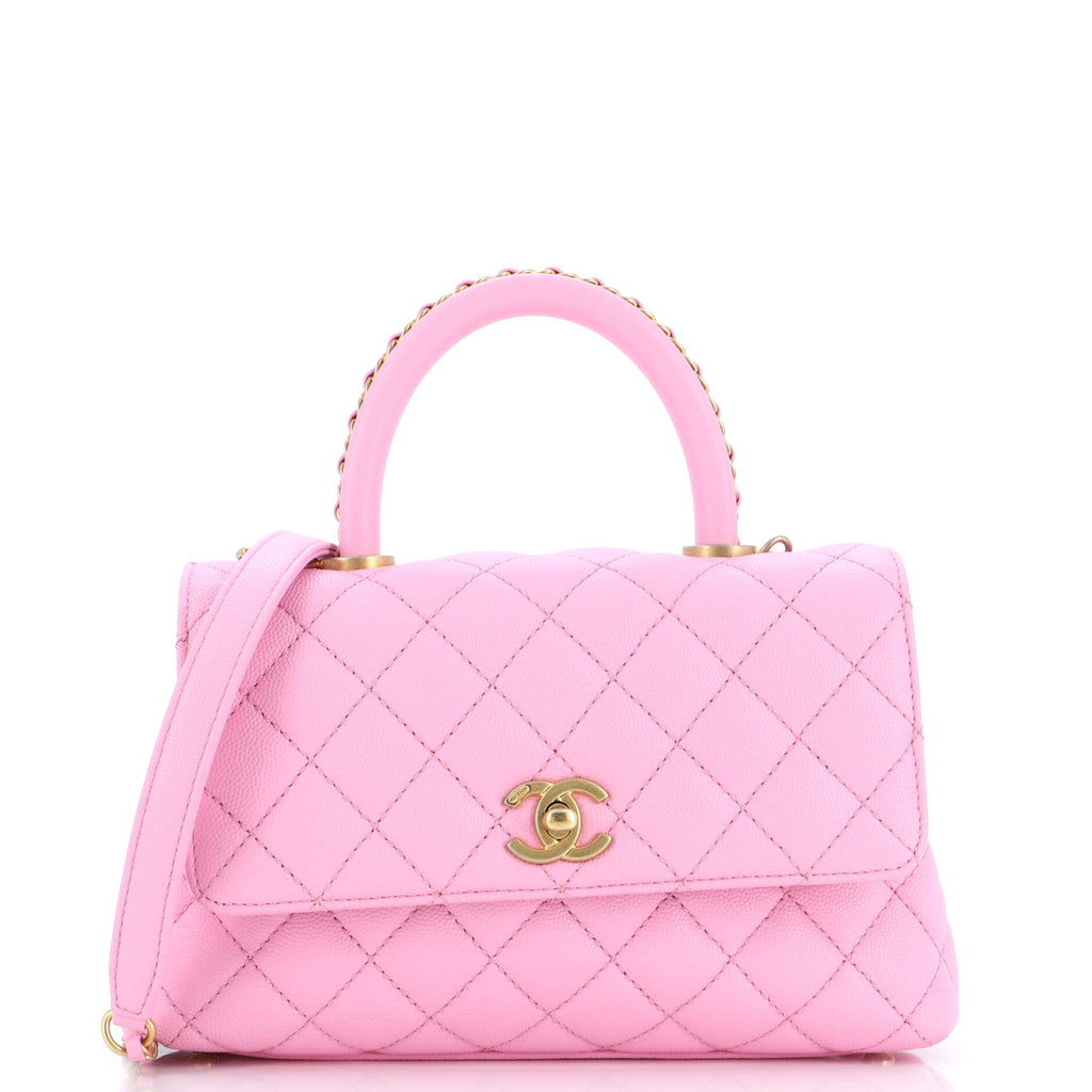 Coco Top Handle Bag Quilted Caviar with Chain Detail Handle Mini