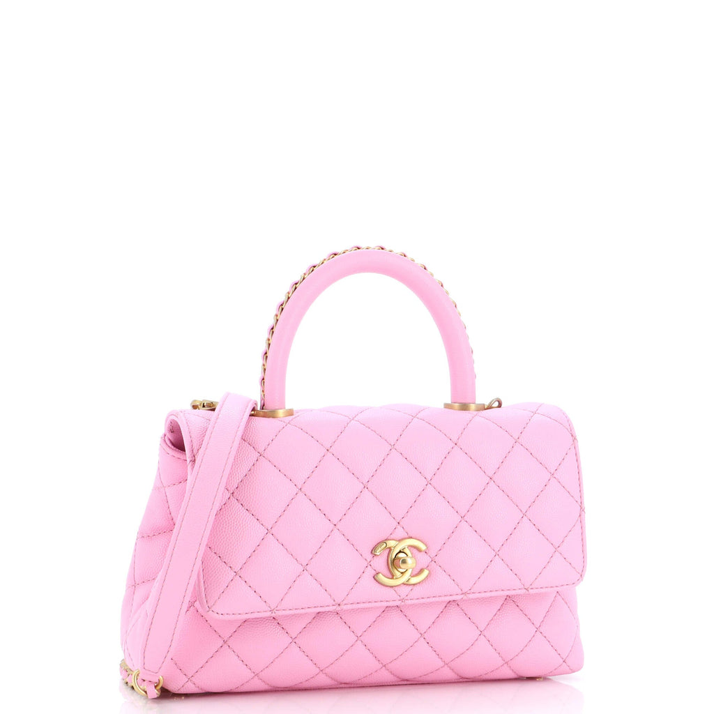Coco Top Handle Bag Quilted Caviar with Chain Detail Handle Mini