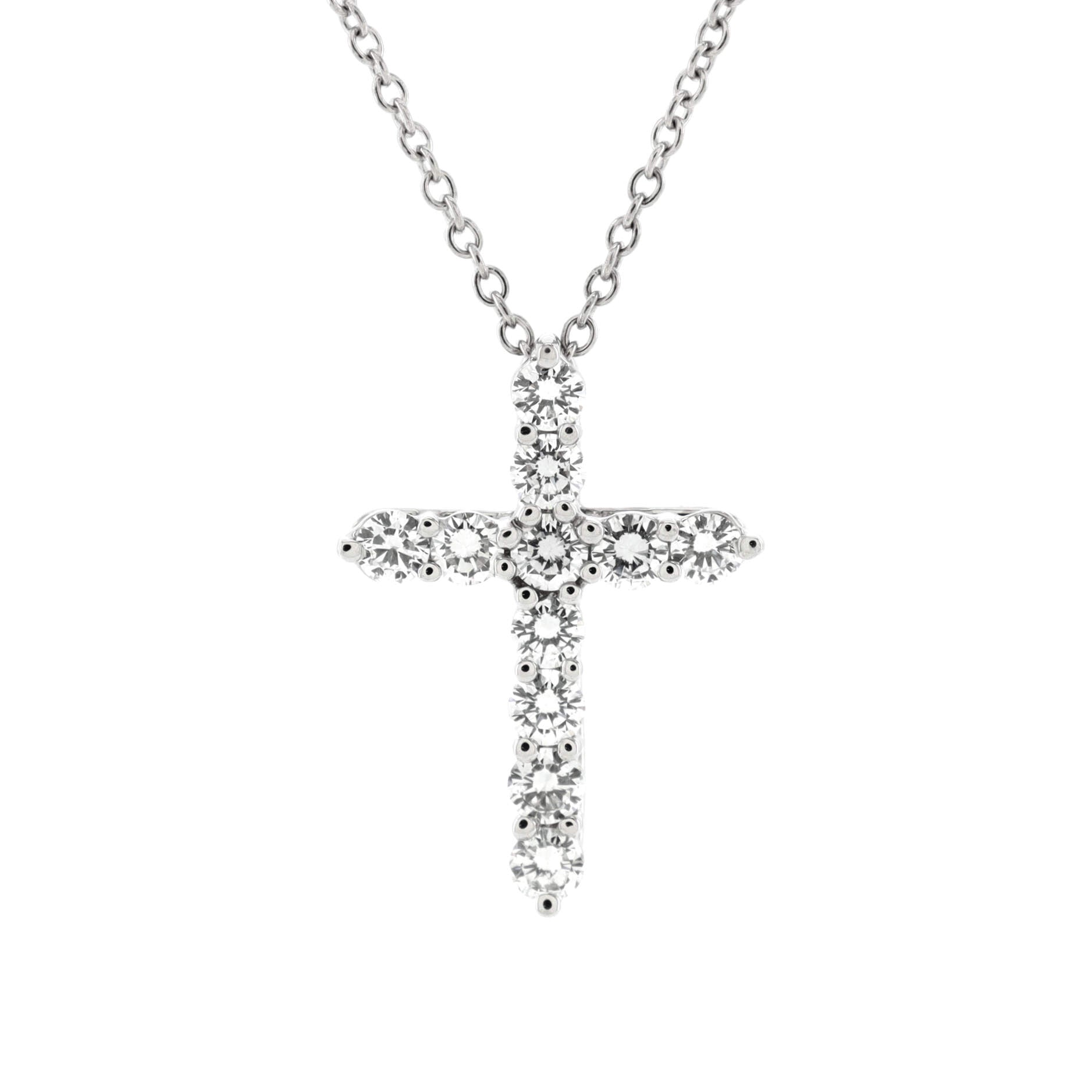 Cross Pendant Necklace Platinum and Diamonds Small
