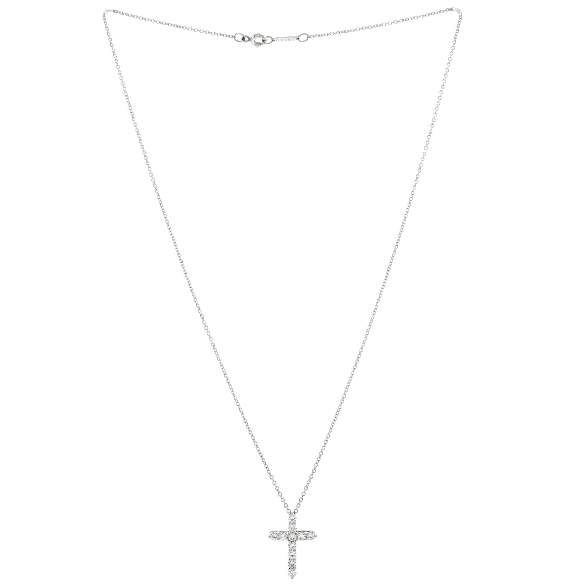 Cross Pendant Necklace Platinum and Diamonds Small