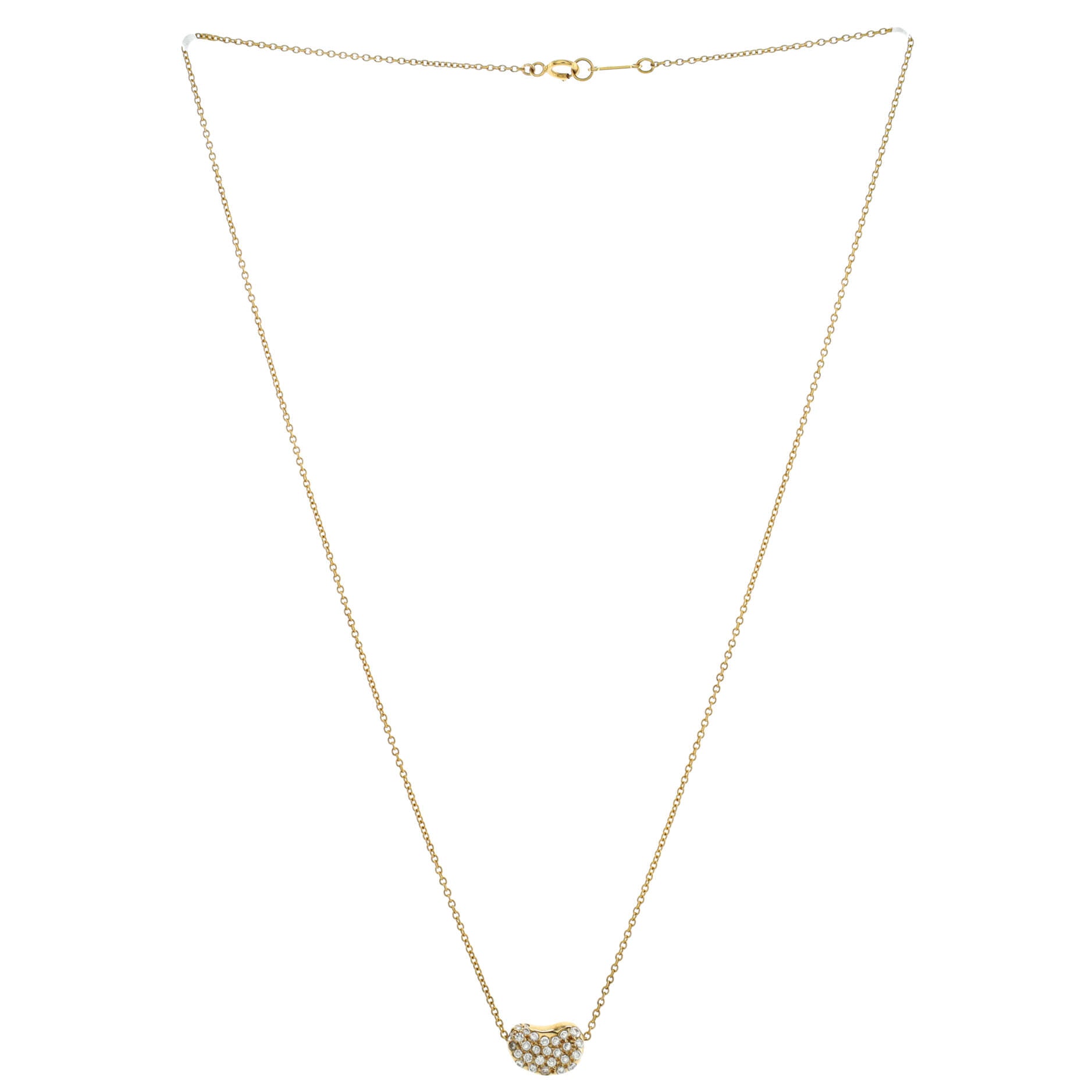 Elsa Peretti Bean Pendant Necklace 18K Yellow Gold with Diamonds 11mm