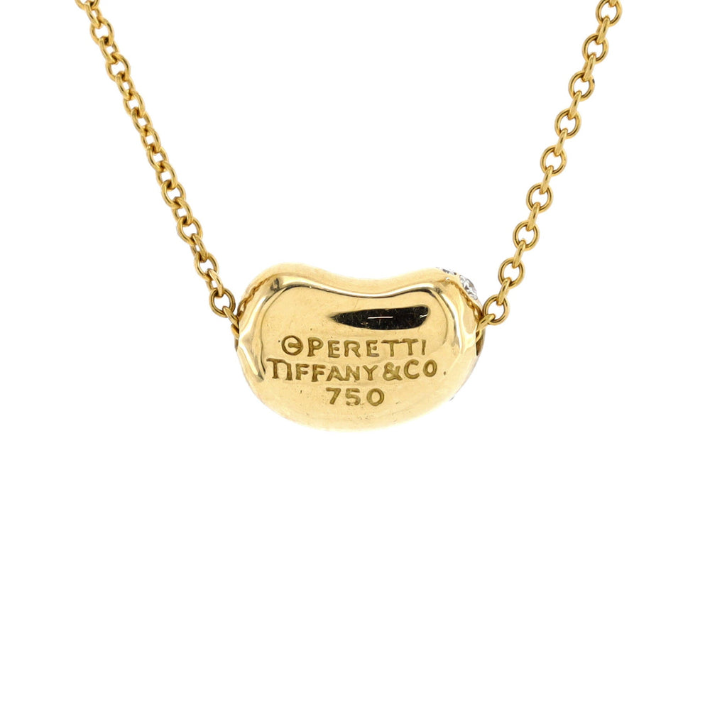Elsa Peretti Bean Pendant Necklace 18K Yellow Gold with Diamonds 11mm