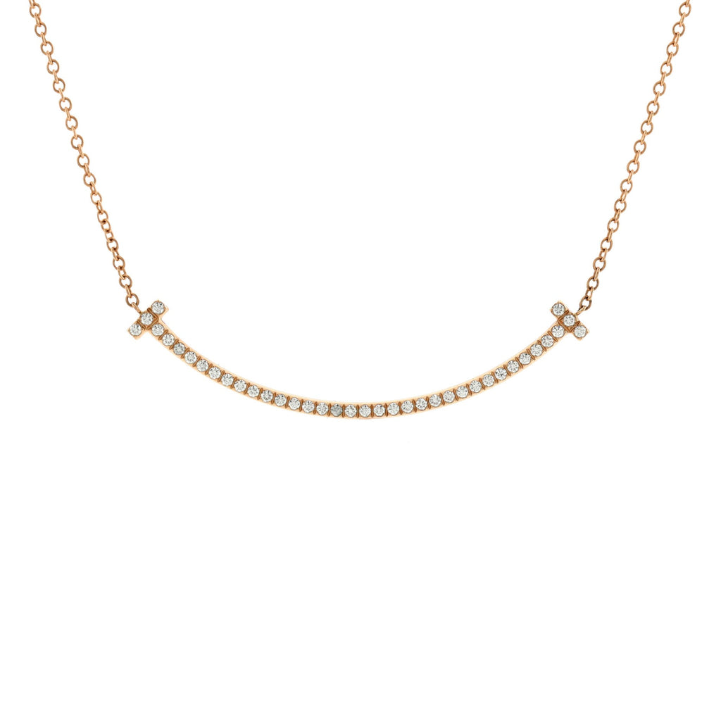 T Smile Pendant Necklace 18K Rose Gold with Diamonds Small
