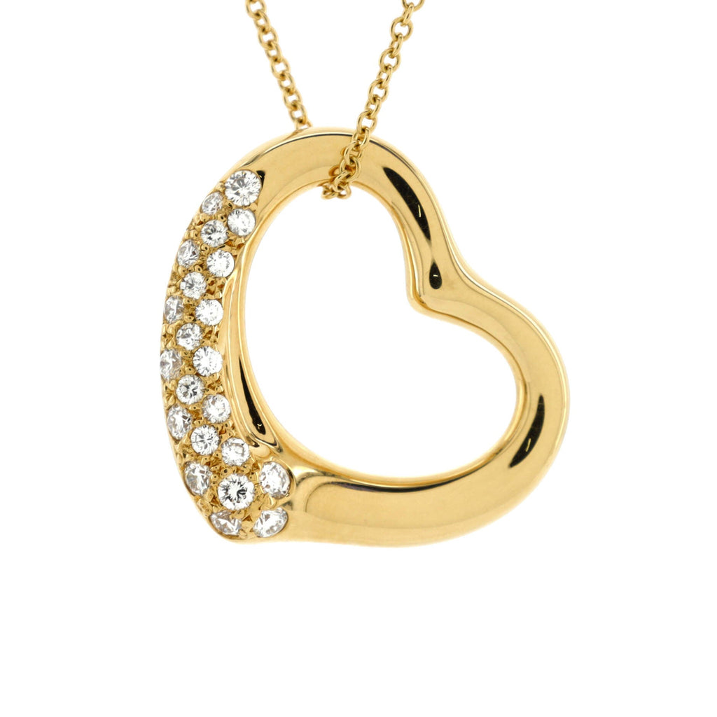Elsa Peretti Open Heart Pendant Necklace 18K Yellow Gold and Diamonds 22mm
