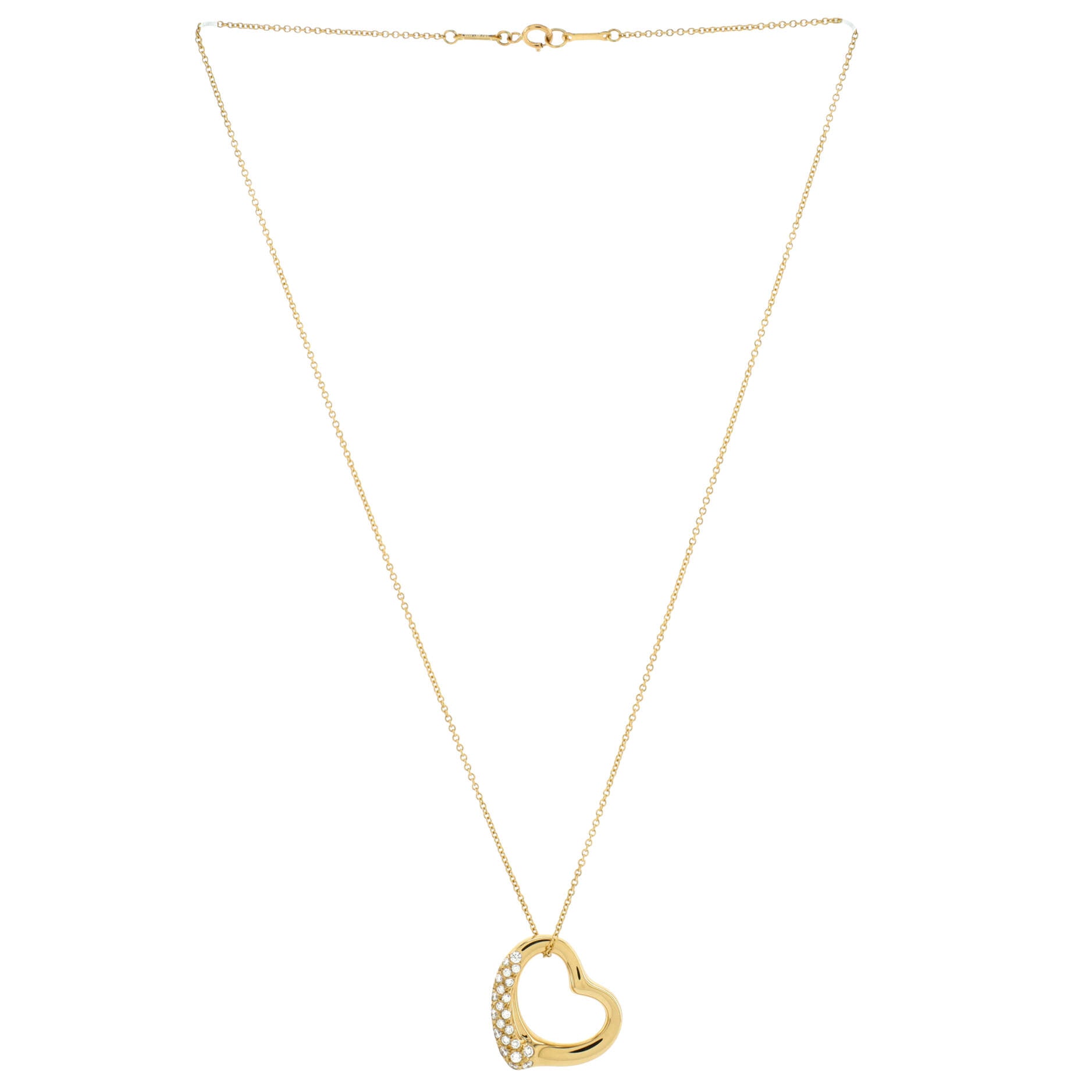 Elsa Peretti Open Heart Pendant Necklace 18K Yellow Gold and Diamonds 22mm