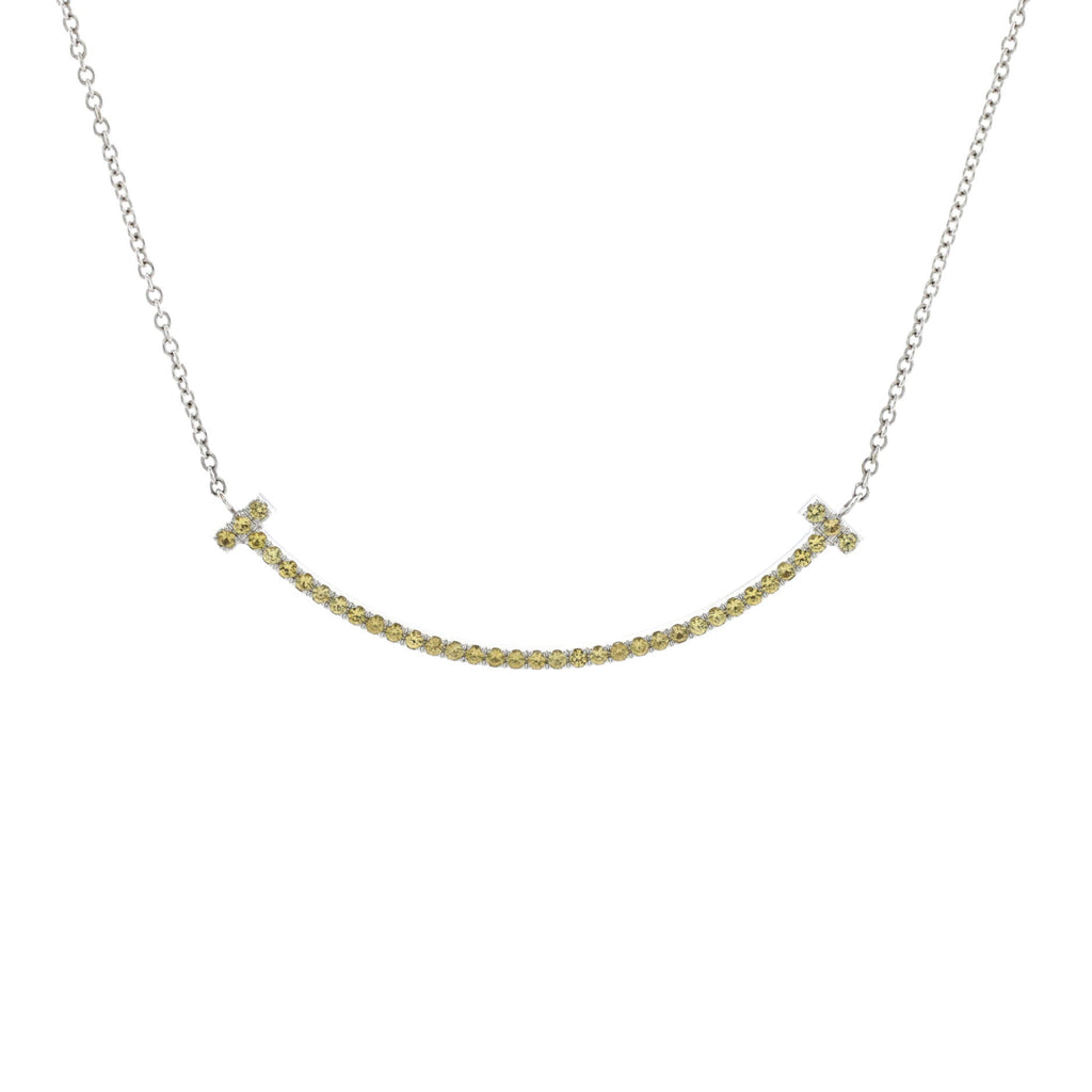 T Smile Pendant Necklace 18K White Gold with Yellow Sapphires Small