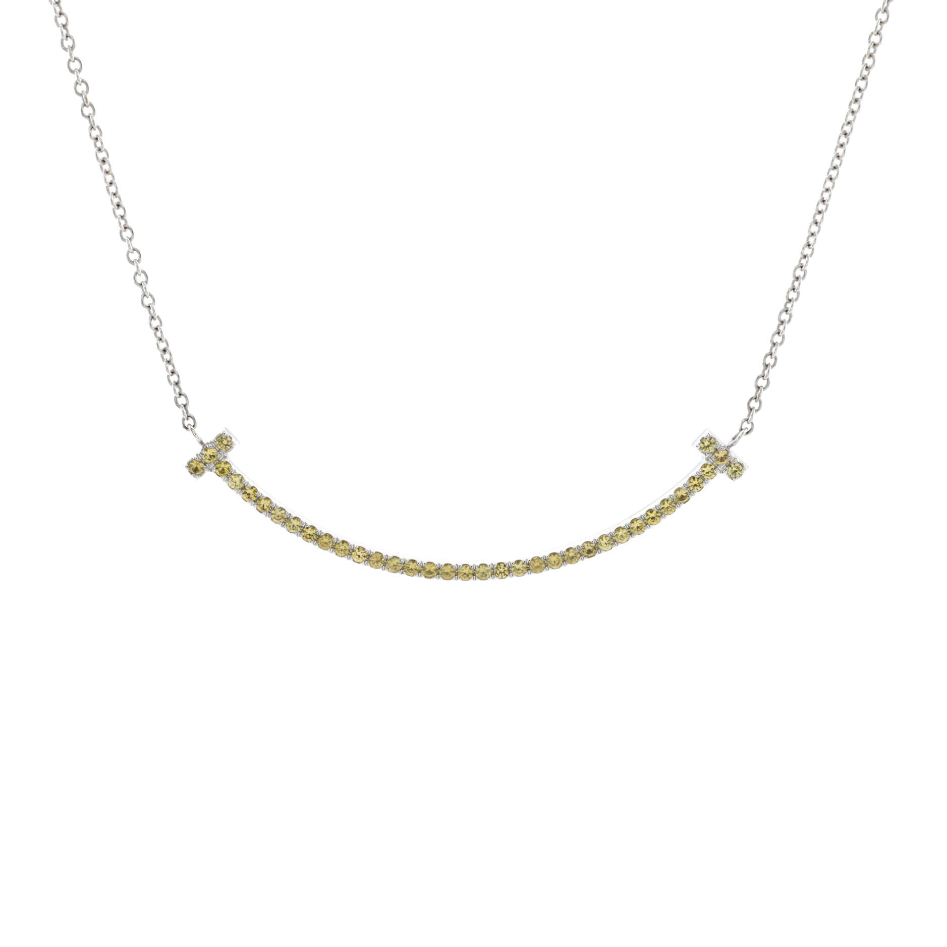 T Smile Pendant Necklace 18K White Gold with Yellow Sapphires Small