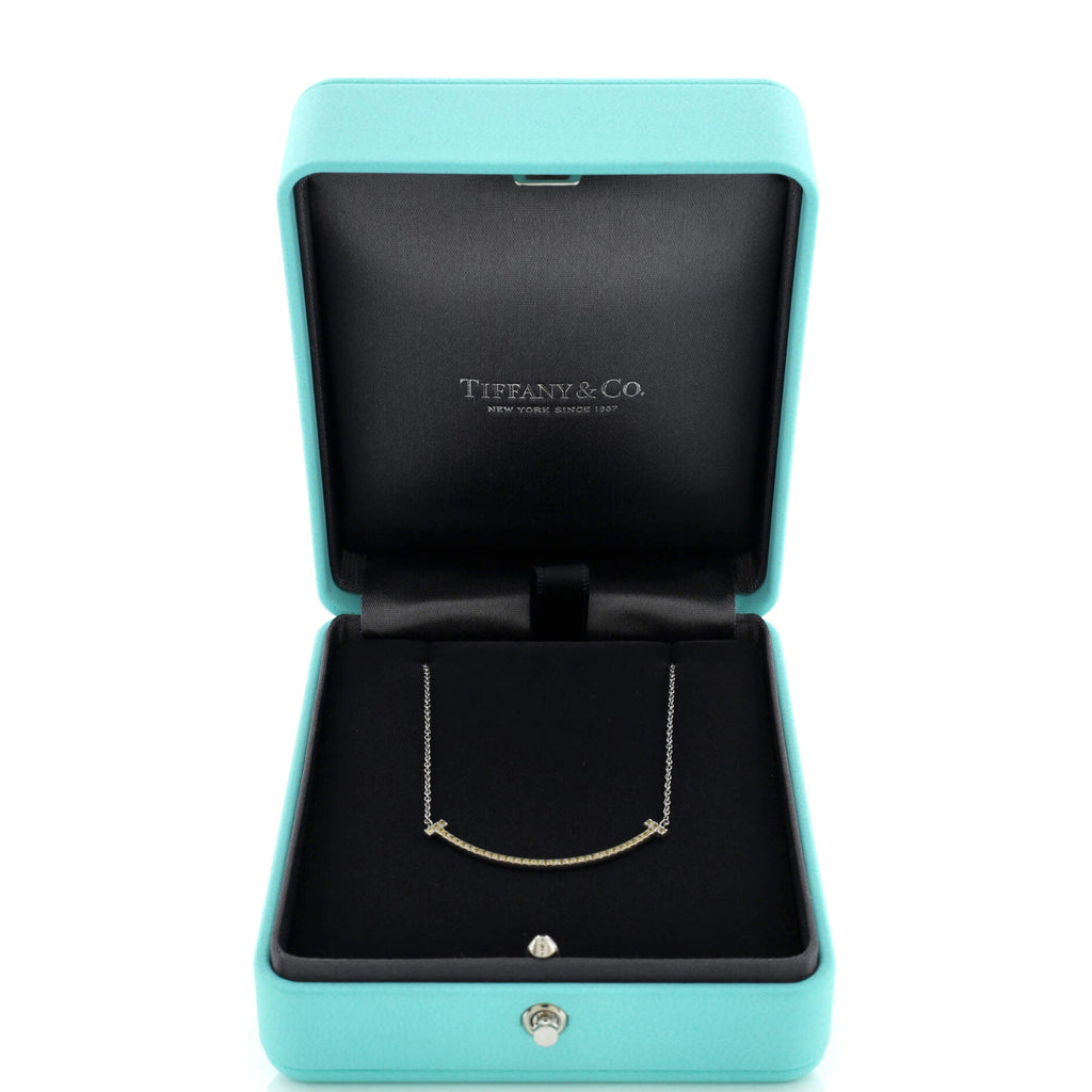 T Smile Pendant Necklace 18K White Gold with Yellow Sapphires Small