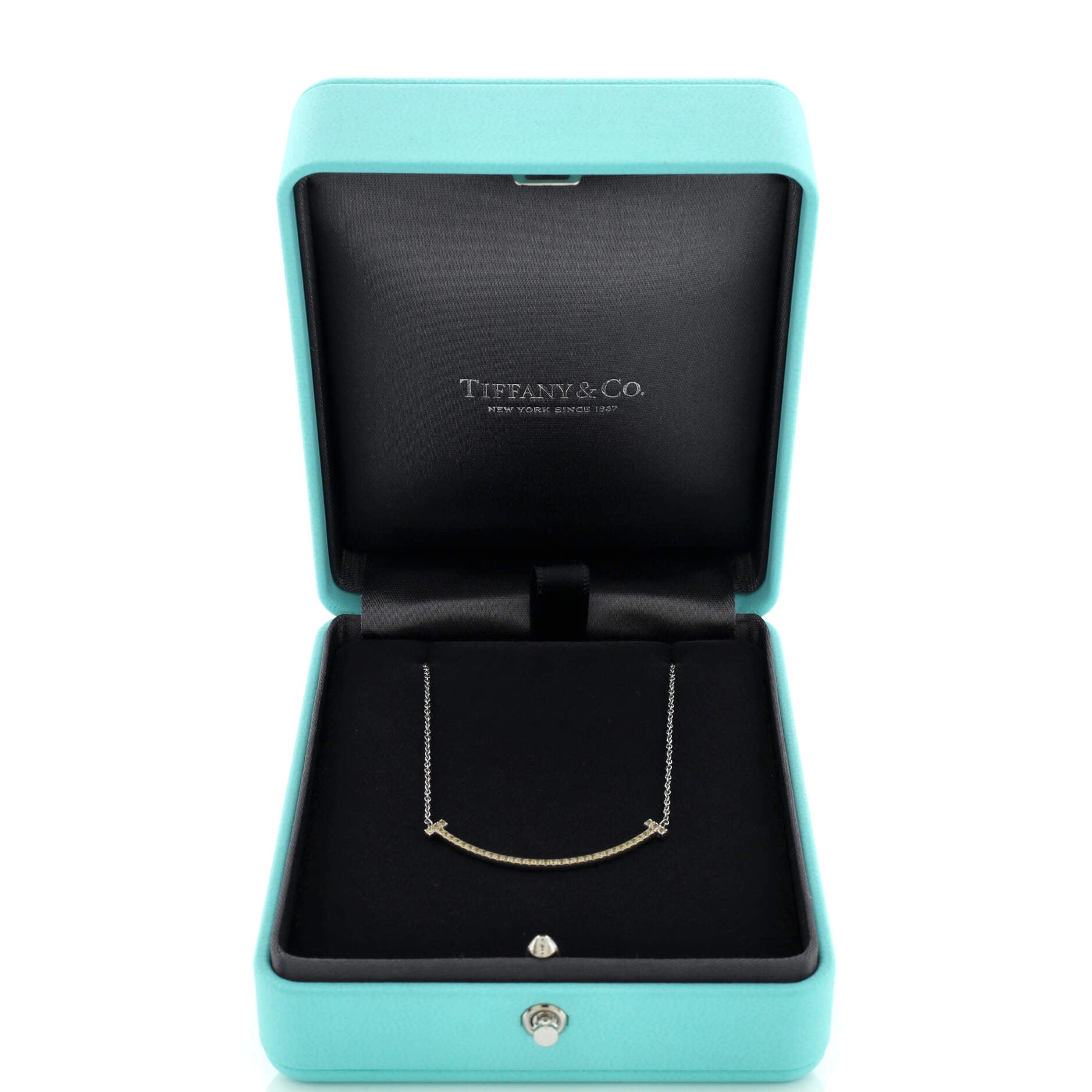 T Smile Pendant Necklace 18K White Gold with Yellow Sapphires Small