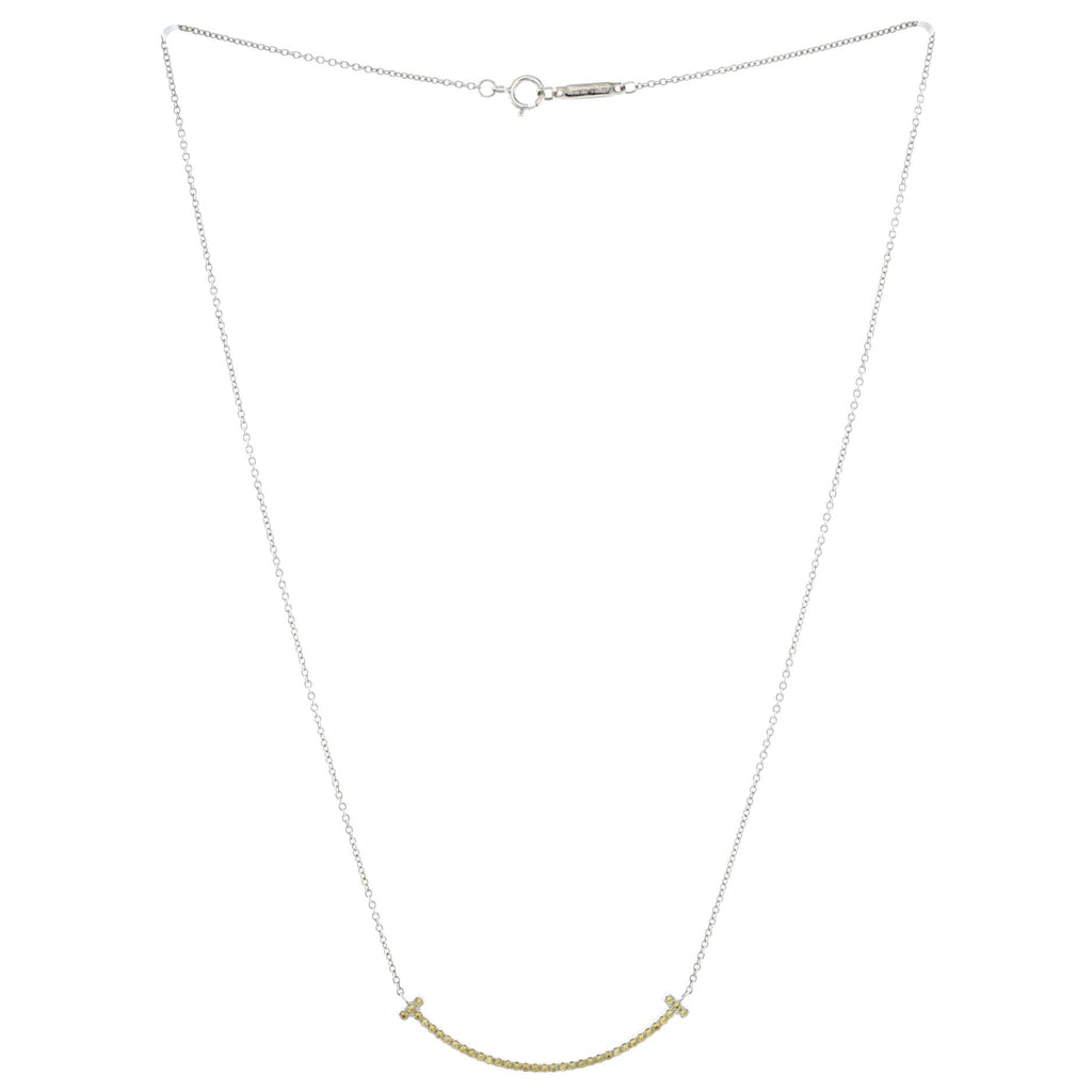 T Smile Pendant Necklace 18K White Gold with Yellow Sapphires Small