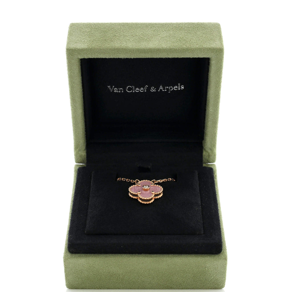 Vintage Alhambra Pendant Necklace 18K Rose Gold and Rhodonite with Diamond