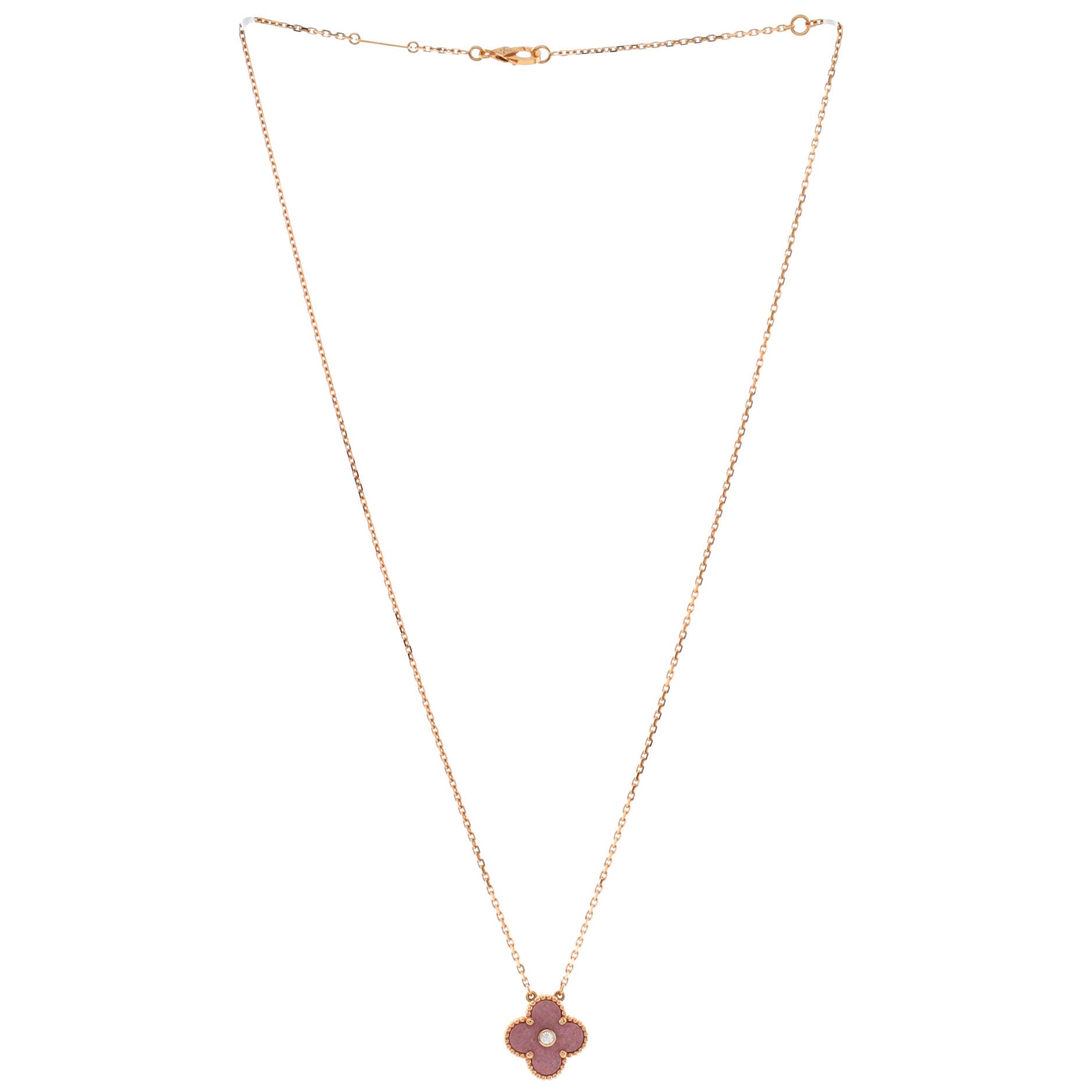 Vintage Alhambra Pendant Necklace 18K Rose Gold and Rhodonite with Diamond