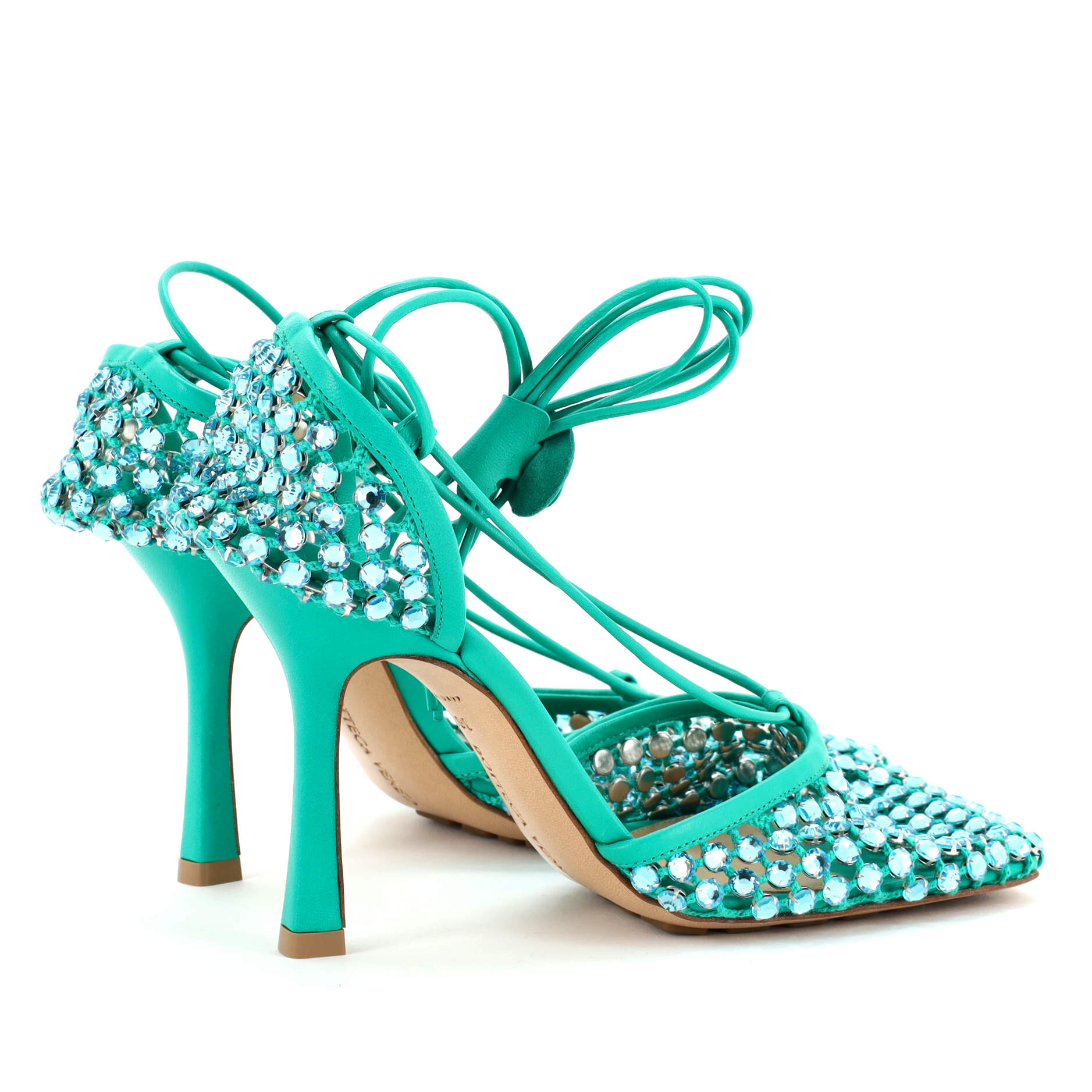 Women's Sparkle Stretch Heeled Sandals Crystal Embellished Mesh and Leather