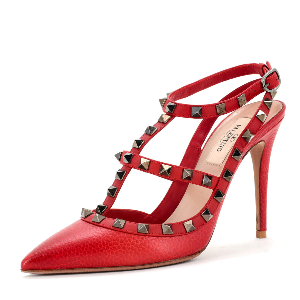 Women's Rockstud Ankle Strap Pumps Leather 100