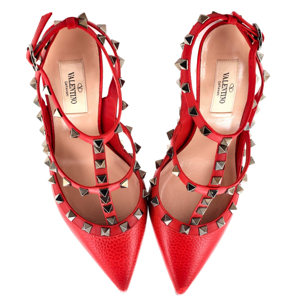 Women's Rockstud Ankle Strap Pumps Leather 100